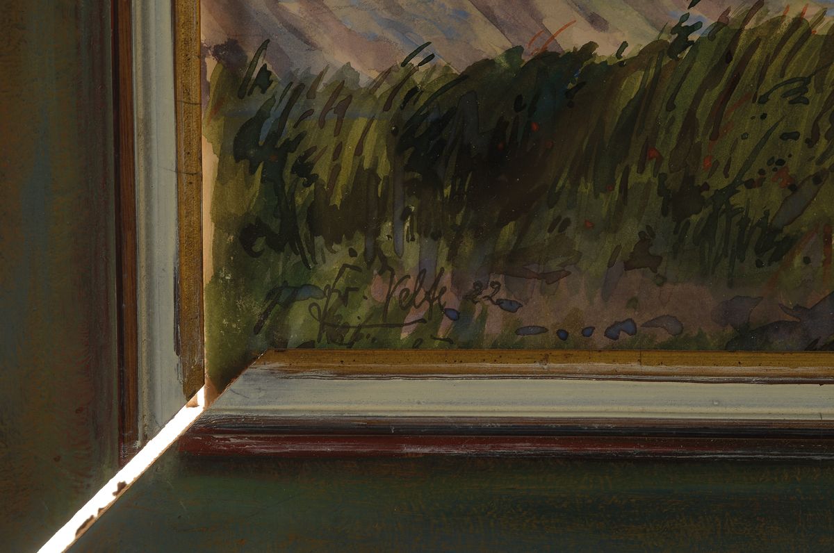 Detail a: Fritz Velte, Maler um 1900, Blick auf den Limburger Dom, Aquarell auf Papier, links unten signiert, ca. 29x24cm, u.Gl., R. ca. 38x33cm