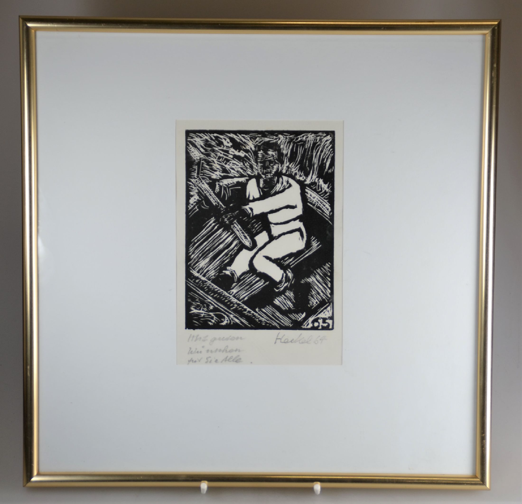 Erich Heckel, 1883 Döbeln - 1970 Radolfzell, 34. Jahresblatt Steuermann, Neujahrskarte für 1965, Holzschnitt 1964, handsigniert und mit Widmung ...