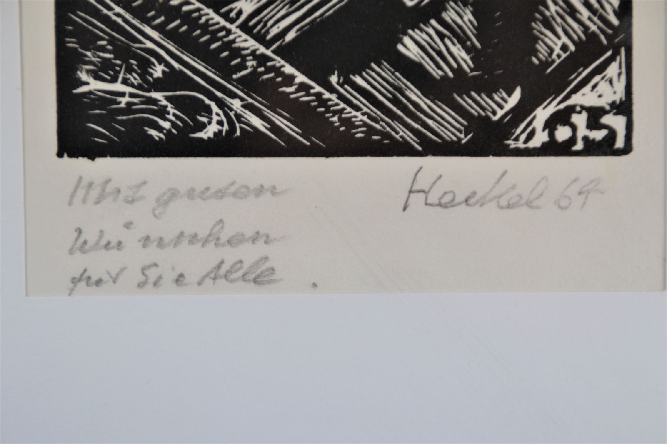 Detail b: Erich Heckel, 1883 Döbeln - 1970 Radolfzell, 34. Jahresblatt Steuermann, Neujahrskarte für 1965, Holzschnitt 1964, handsigniert und mit Widmung ...