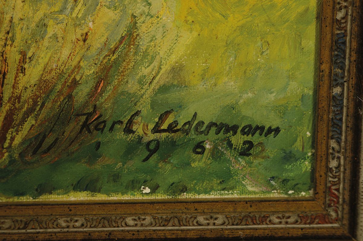 Detail b: Karl Ledermann, 1905-1991, war ansässig in Dossenheim, hier 2 Gemälde in Öl/Lwd, 1x Hinterbachtal bei Olfen, signiert, datiert 1964, ca. 50x70cm, ...