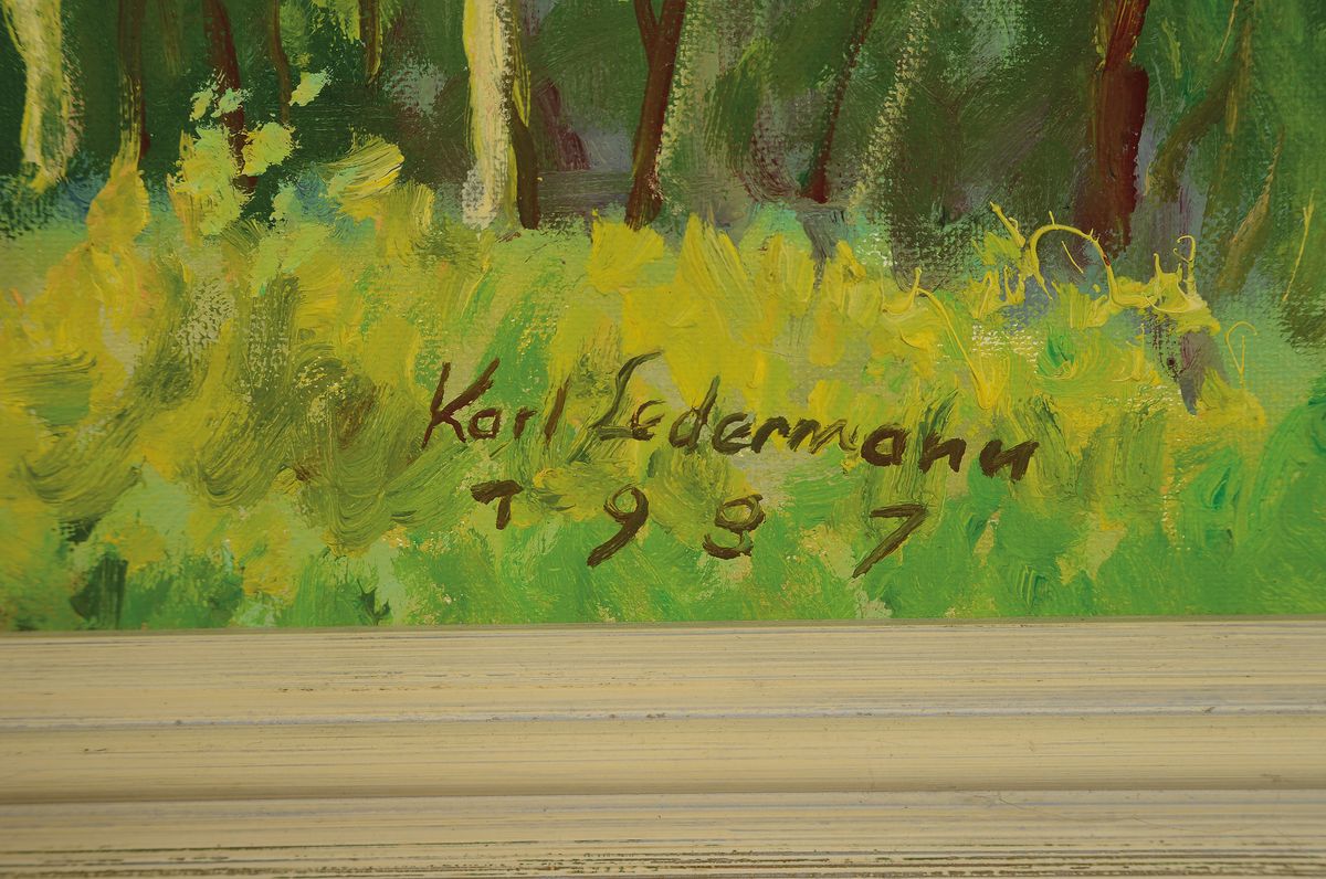 Detail c: Karl Ledermann, 1905-1991, war ansässig in Dossenheim, hier 2 Gemälde in Öl/Lwd, 1x Hinterbachtal bei Olfen, signiert, datiert 1964, ca. 50x70cm, ...