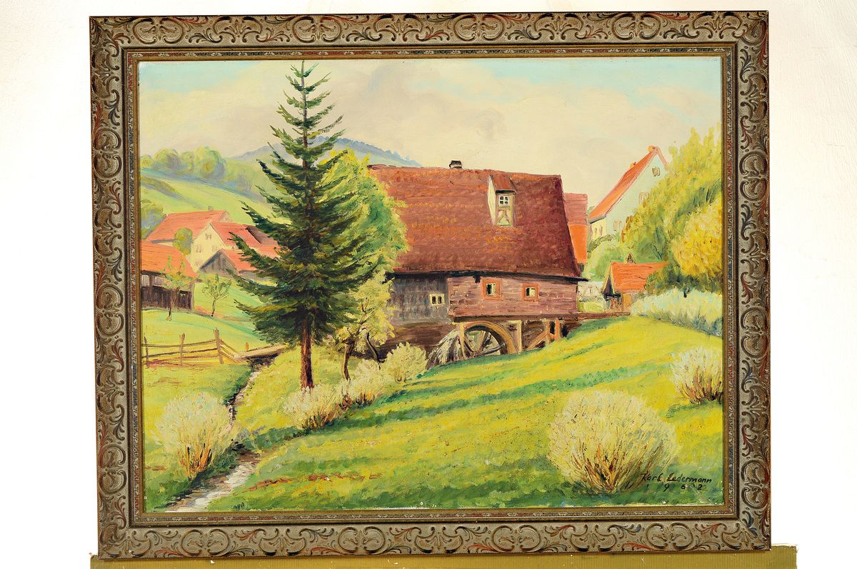 Detail k: Karl Ledermann, 1905-1991, war ansässig in Dossenheim, hier 2 Gemälde in Öl/Lwd, 1x Hinterbachtal bei Olfen, signiert, datiert 1964, ca. 50x70cm, ...