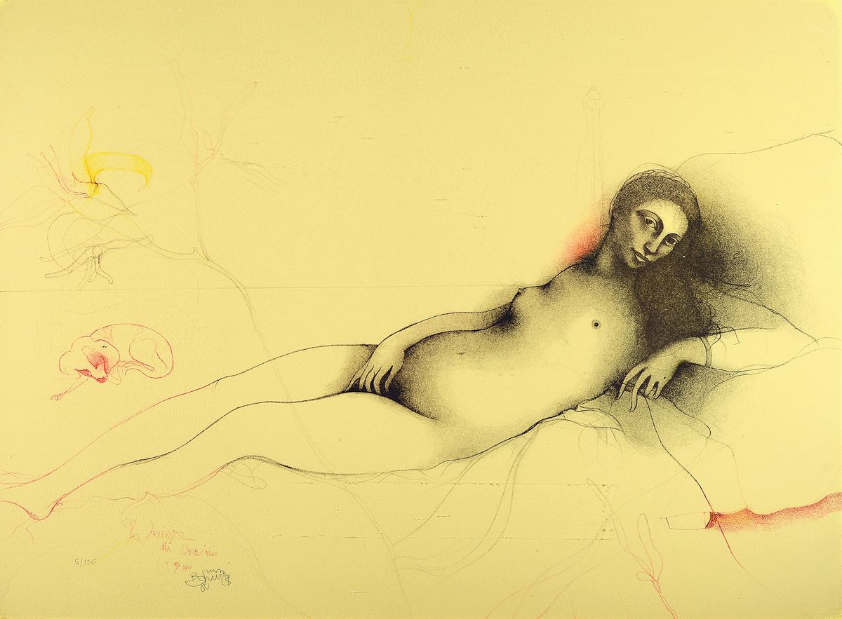 Bruno Bruni, geb. 1935 Gradara/Italien, La Venere di Urbino, Farblithographie, handsigniert und num. 5/150, ca. 57x79cm, u.Gl., R. ca. 71x91cm
