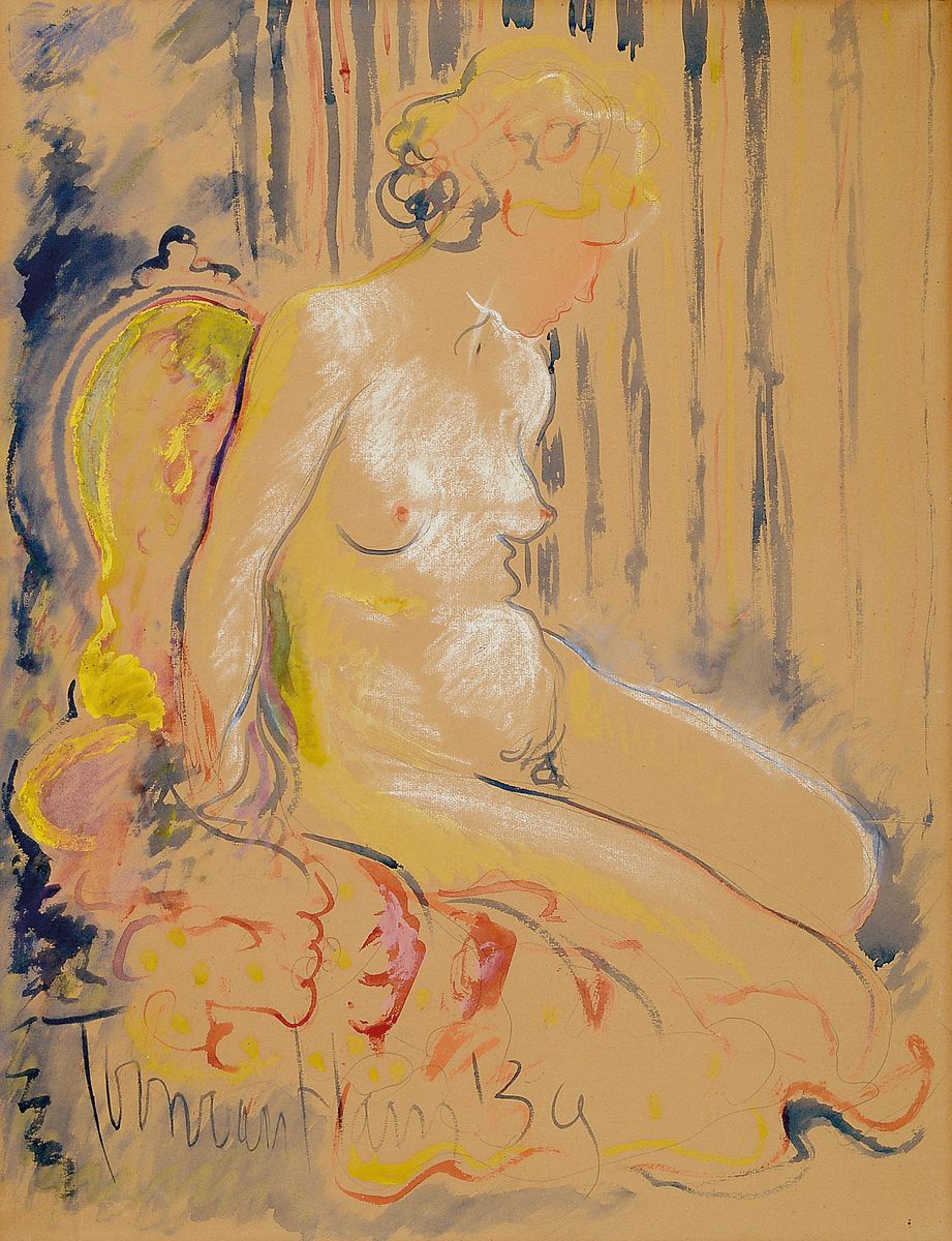 Ungedeuteter Künstler der 1.Hälfte des 20.Jh. , Damenbildnis/Rückenakt, signiert Tournan Hans (?) und datiert (19)39, Aquarell/Papier, gebräunt, ...