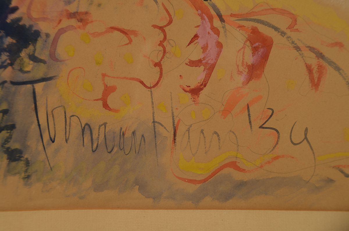 Detail a: Ungedeuteter Künstler der 1.Hälfte des 20.Jh. , Damenbildnis/Rückenakt, signiert Tournan Hans (?) und datiert (19)39, Aquarell/Papier, gebräunt, ...