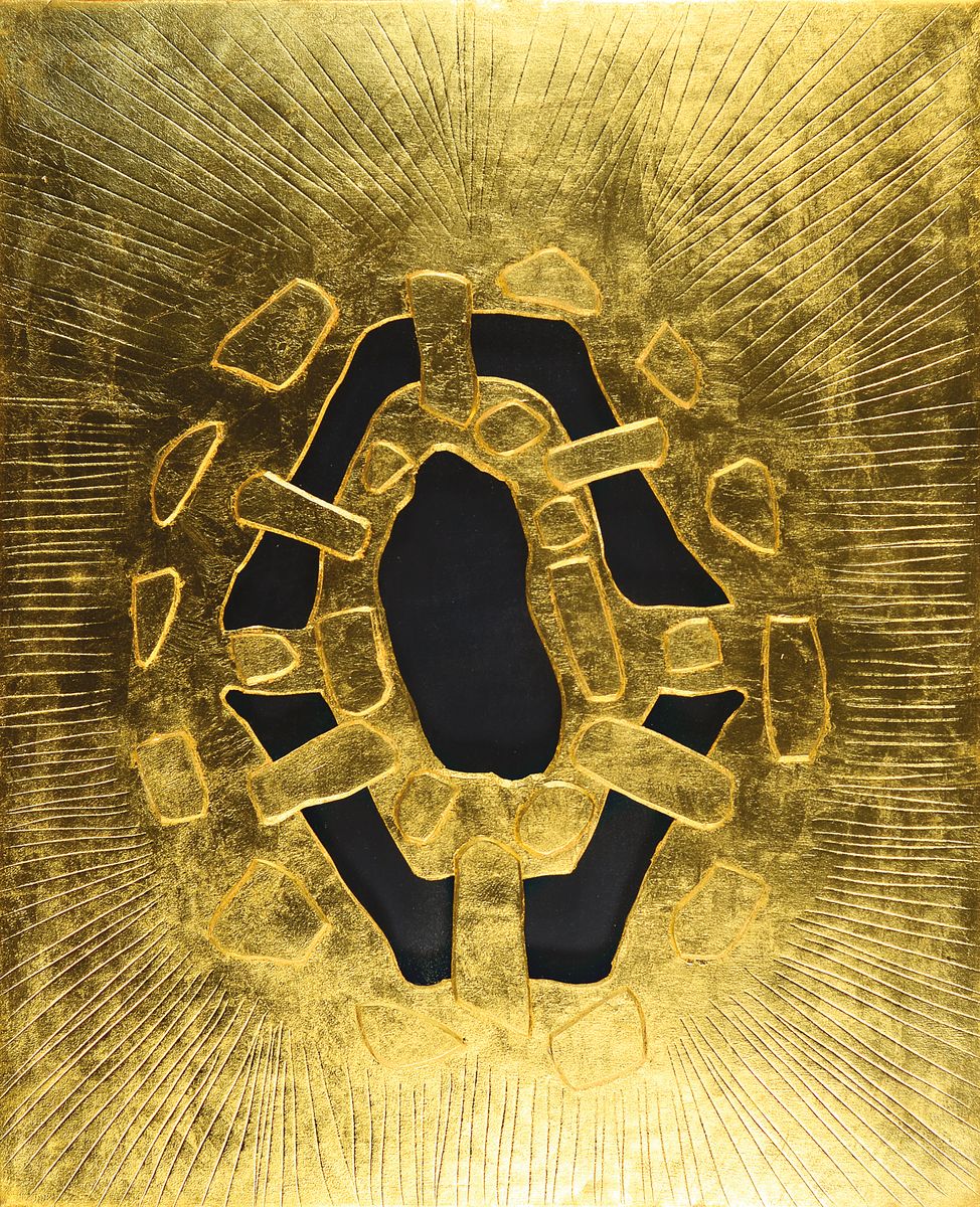 Nobuo Sekine, 1942-2019, G-15-296 Phase conception, Mischtechnik, rückseitig sign. und dat. 94, ca. 70x60cm