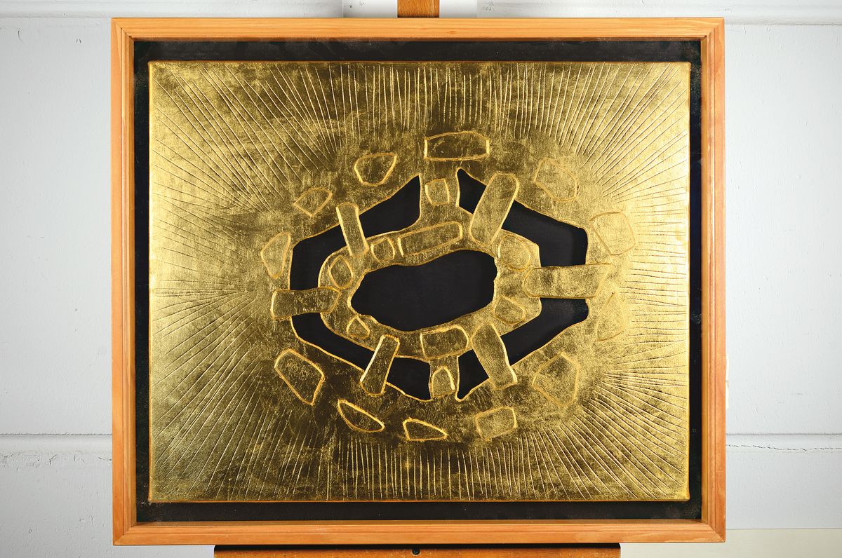 Detail k: Nobuo Sekine, 1942-2019, G-15-296 Phase conception, Mischtechnik, rückseitig sign. und dat. 94, ca. 70x60cm