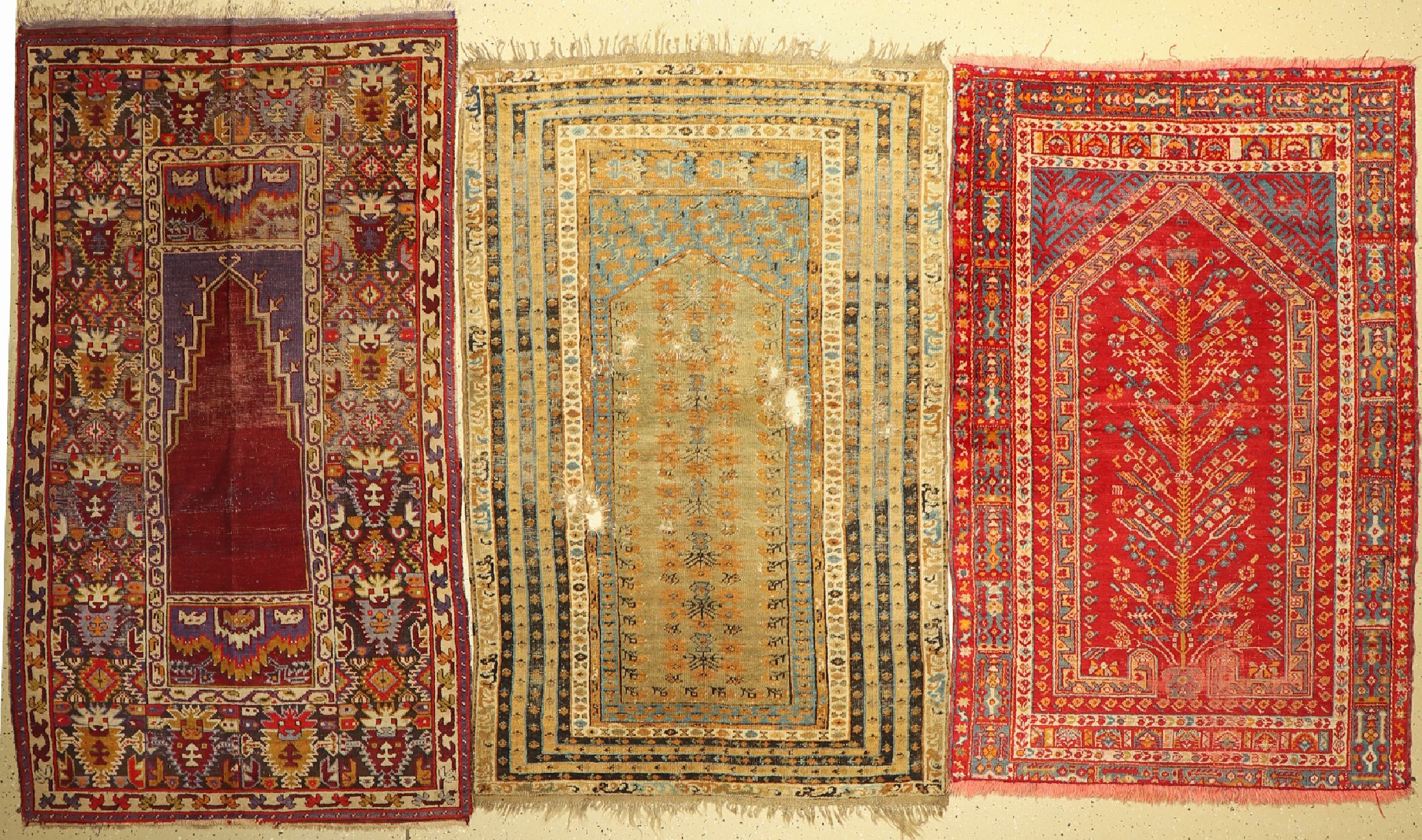 Konvolut aus 3 Türkische Brücken, um 1900/1920, Wolle auf Wolle, ca, 180 x 117 cm, EHZ: 5-6