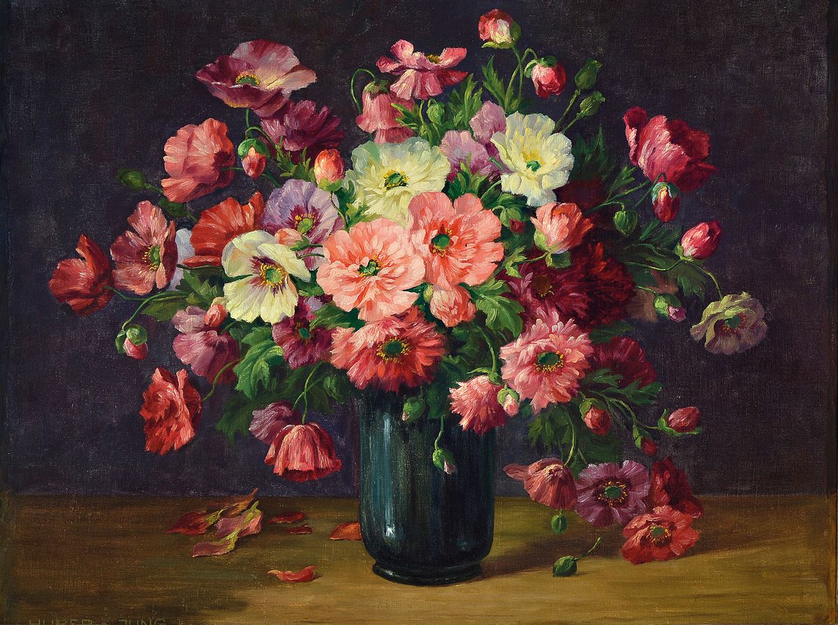 Huber-Jung, Maler*in um 1910, Üppiges Blumenstillleben, Öl/Lwd, links unten signiert, ca. 60x80cm, R. ca. 78x98cm