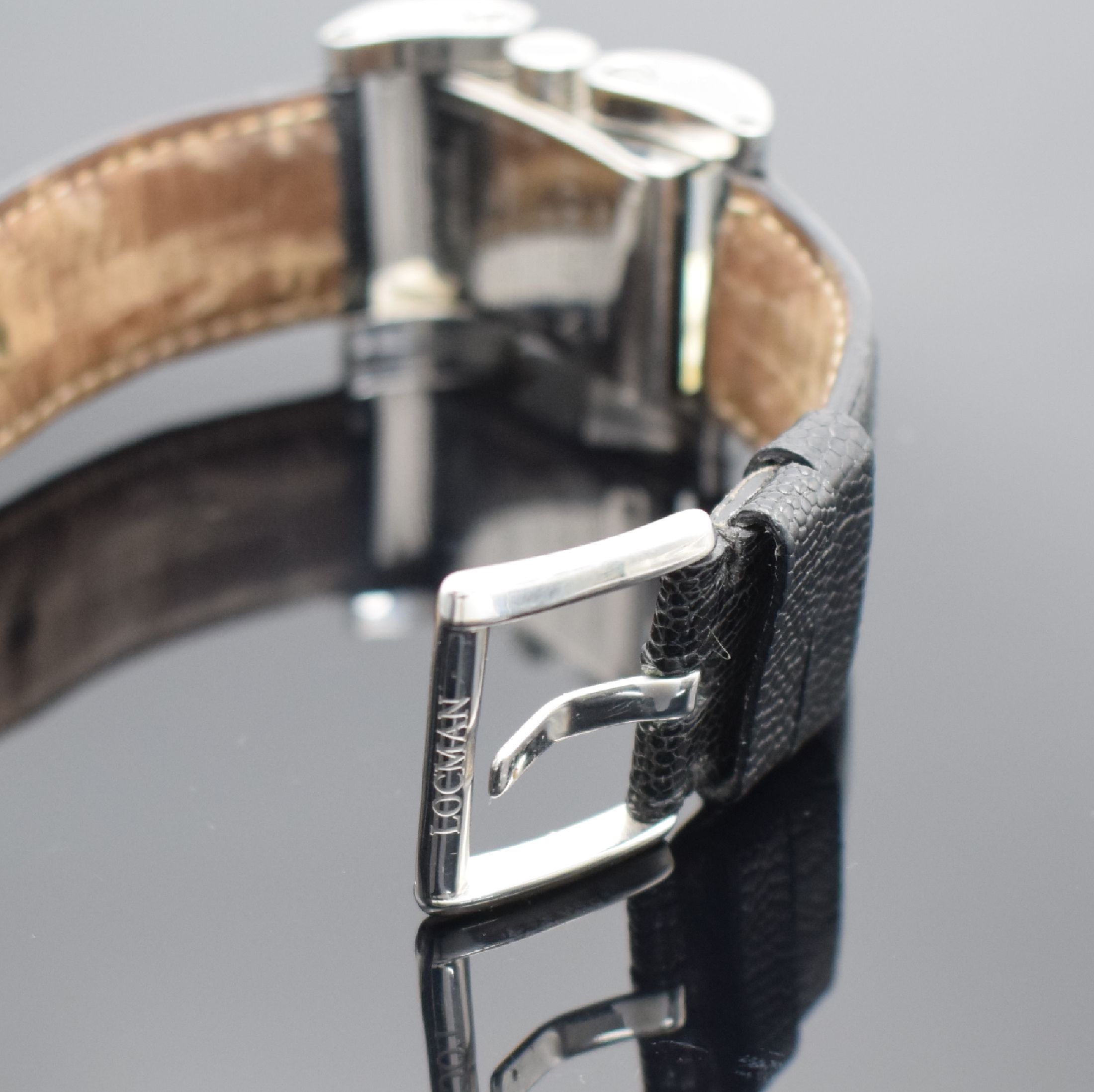 Detail b: LOCMAN Latin Lover Armbanduhr in Stahl, Italien um 2005, Automatik, Ref. 501, großes rechteck. Geh. m. beweglichen Bandanstößen, Boden 4-fach ...