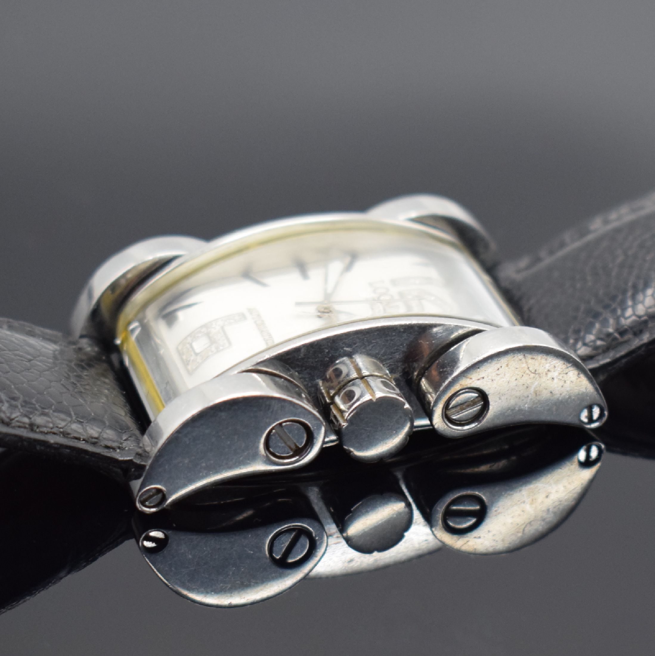 Detail c: LOCMAN Latin Lover Armbanduhr in Stahl, Italien um 2005, Automatik, Ref. 501, großes rechteck. Geh. m. beweglichen Bandanstößen, Boden 4-fach ...