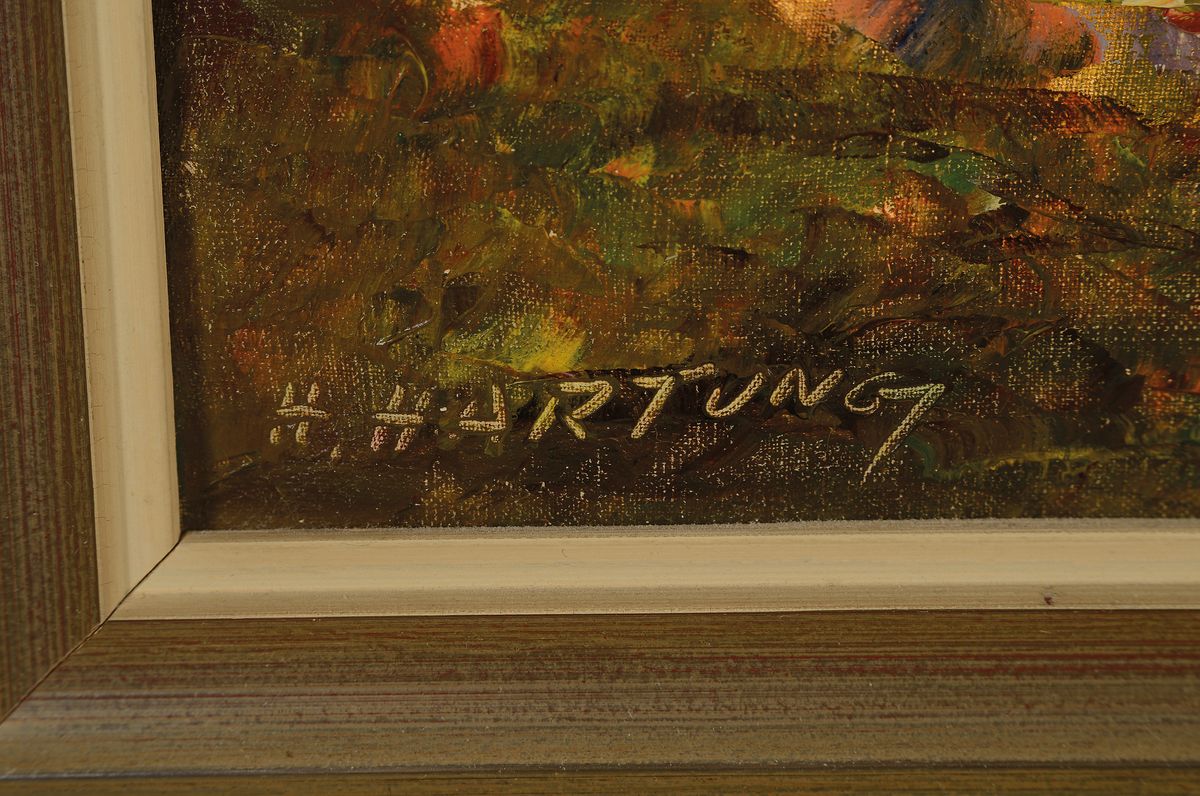 Detail a: Clemens Heinrich Hartung, 1888 Düsseldorf - 1966 Koblenz, Studium an der Akademie Düsseldorf, komponierte Voralpenlandschaft, mäandernder Fluss ...