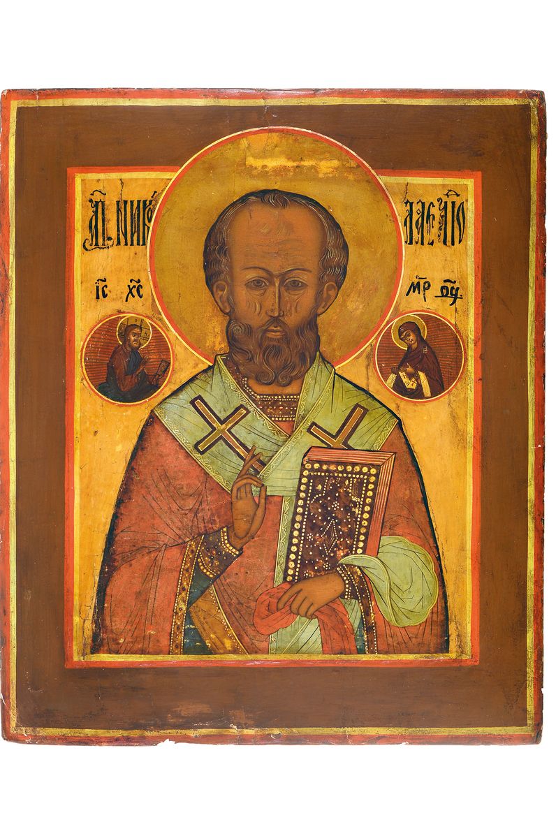 Ikone, Russland, um 1900, Hl. Nikolaus, Tempera auf Holz, vertieftes Mittelfeld, ca. 31x26cm
