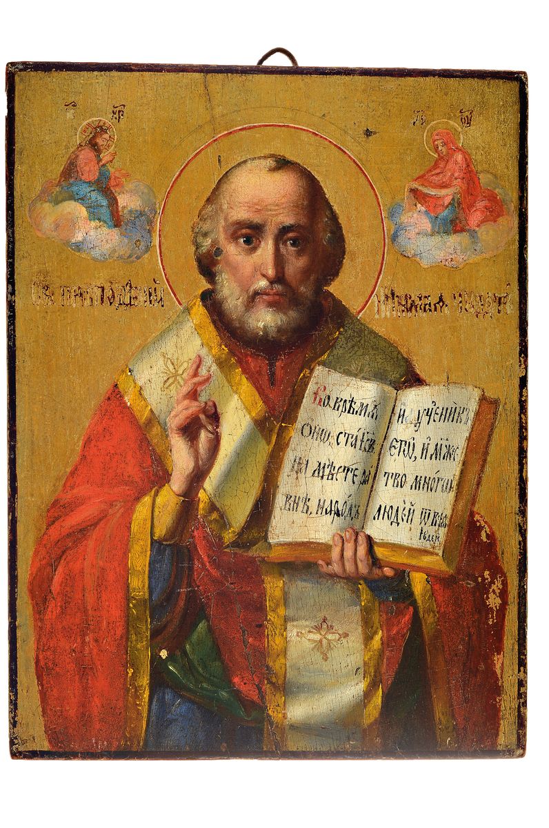 Detail a: Drei Ikonen, Russland, 2. Hälfte 19 Jh. bis um 1910, Tempera auf Holz, 1x Hl. Nikolaus, ca. 26x20cm, 1x 5 Heiligem Goldgrund, ca. 31x 26cm; ...