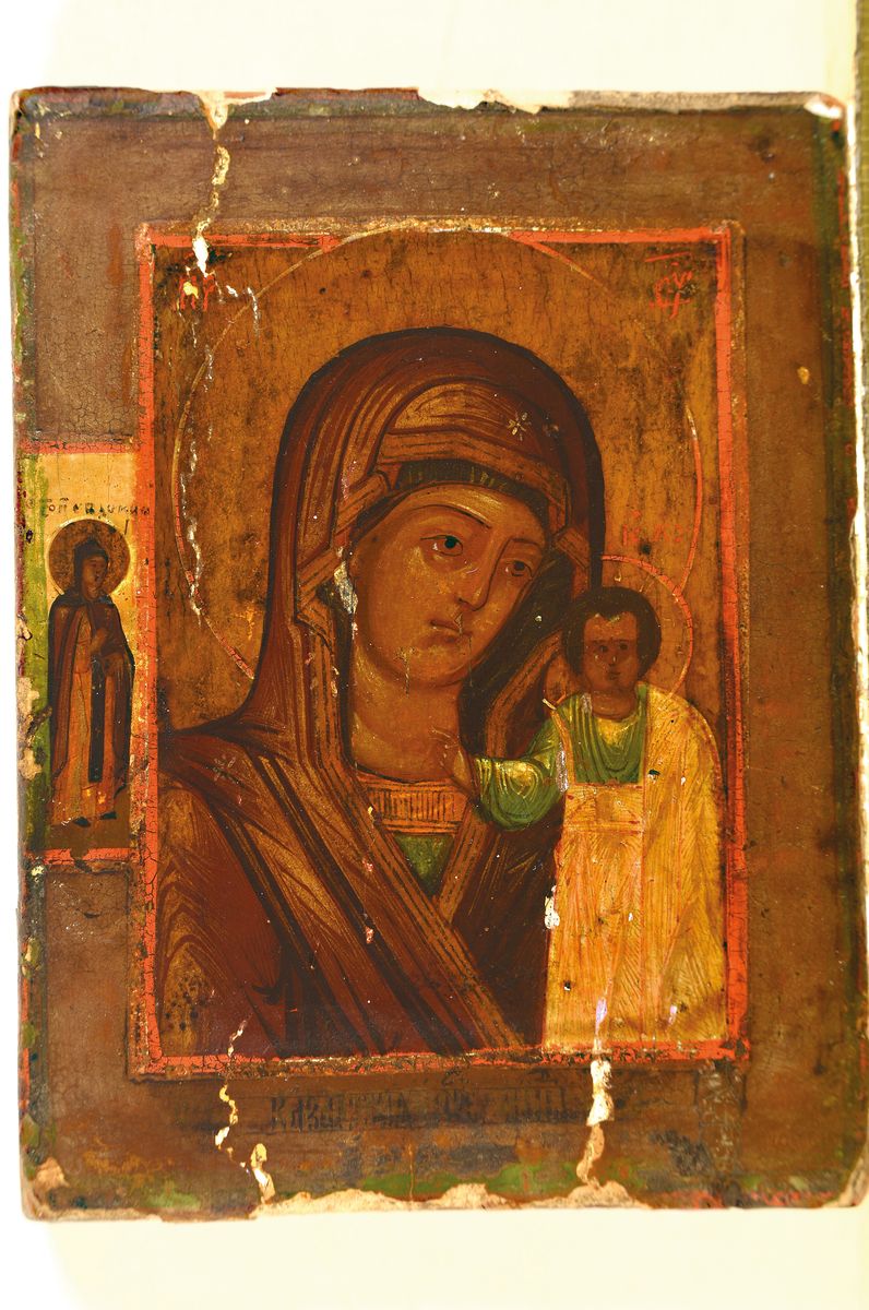 Detail m: Drei Ikonen, Russland, 2. Hälfte 19 Jh. bis um 1910, Tempera auf Holz, 1x Hl. Nikolaus, ca. 26x20cm, 1x 5 Heiligem Goldgrund, ca. 31x 26cm; ...