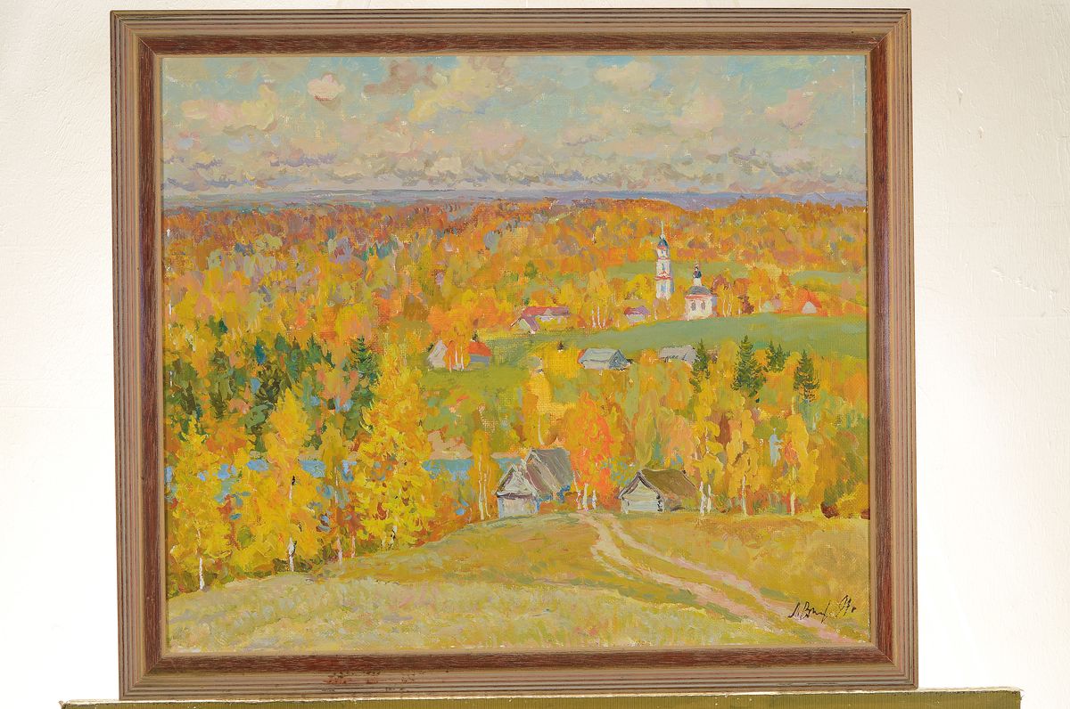 Detail k: Leonid Nikolaevich Vinogradov, 1938 - 2021 Shashki/Kostroma Russland, Studium am Kostroma Art College, Ansicht des herbstlichen Romanovo im Bezirk ...