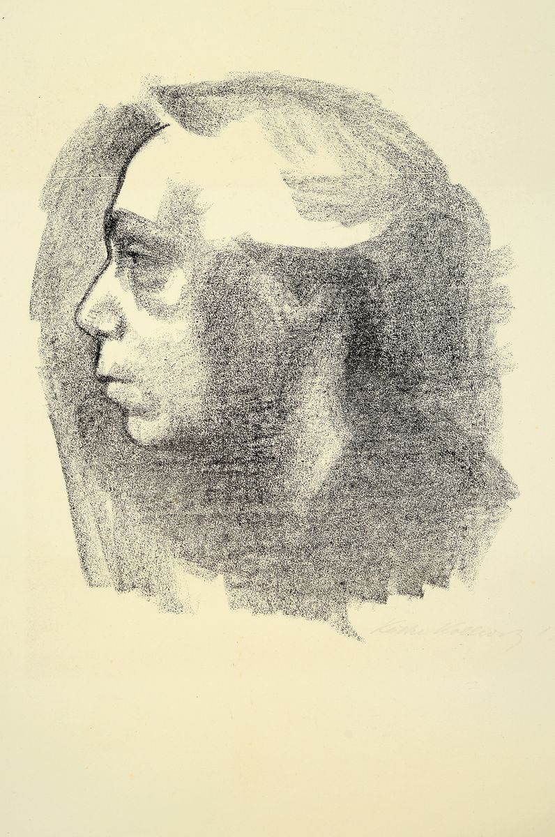 Käthe Kollwitz, 1867 Königsberg-1945 Moritzburg bei Dresden, Kreidelithographie auf Velin, "Selbstbildnis", vor Mitte Mai 1919 eines von ...