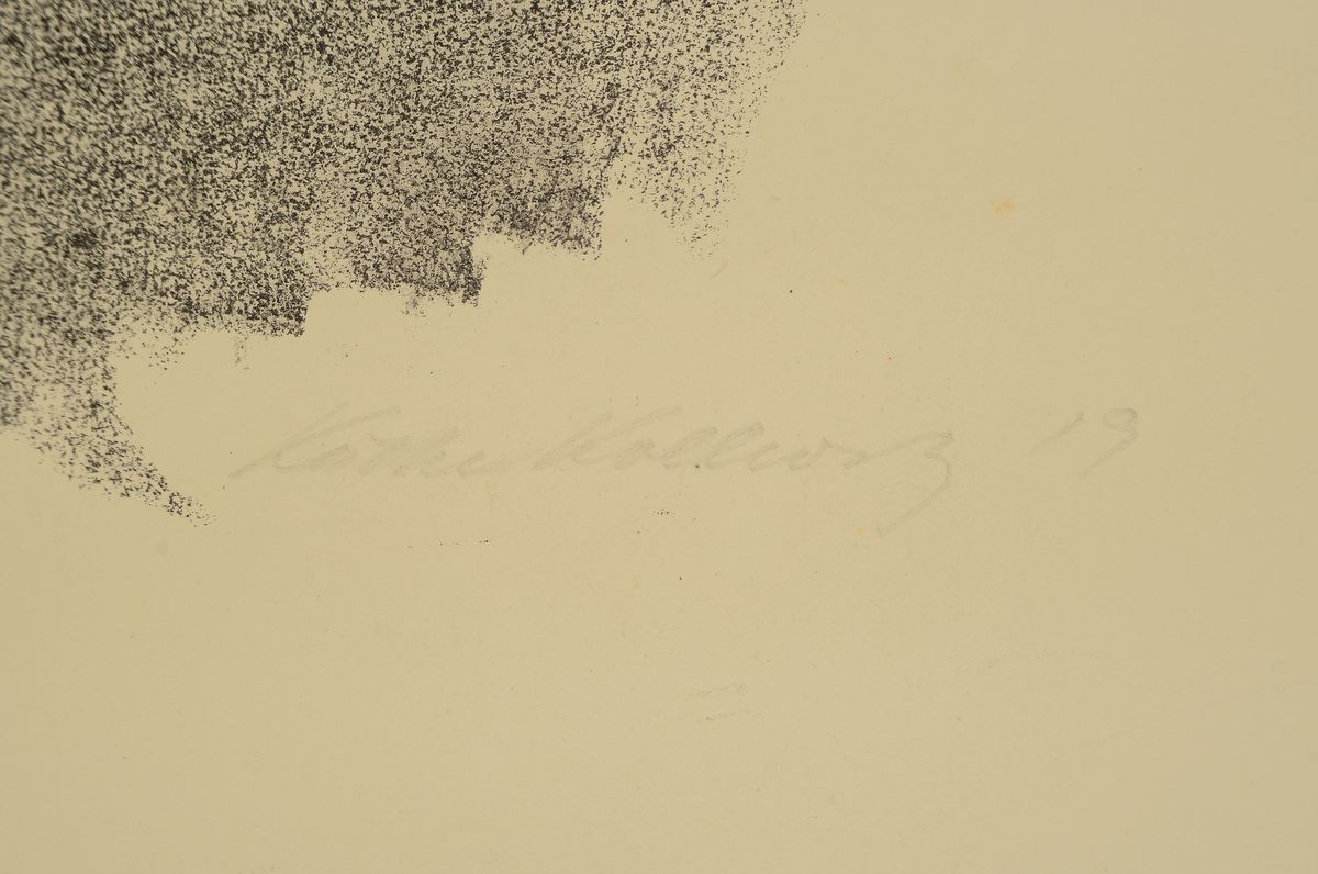 Detail a: Käthe Kollwitz, 1867 Königsberg-1945 Moritzburg bei Dresden, Kreidelithographie auf Velin, "Selbstbildnis", vor Mitte Mai 1919 eines von ...