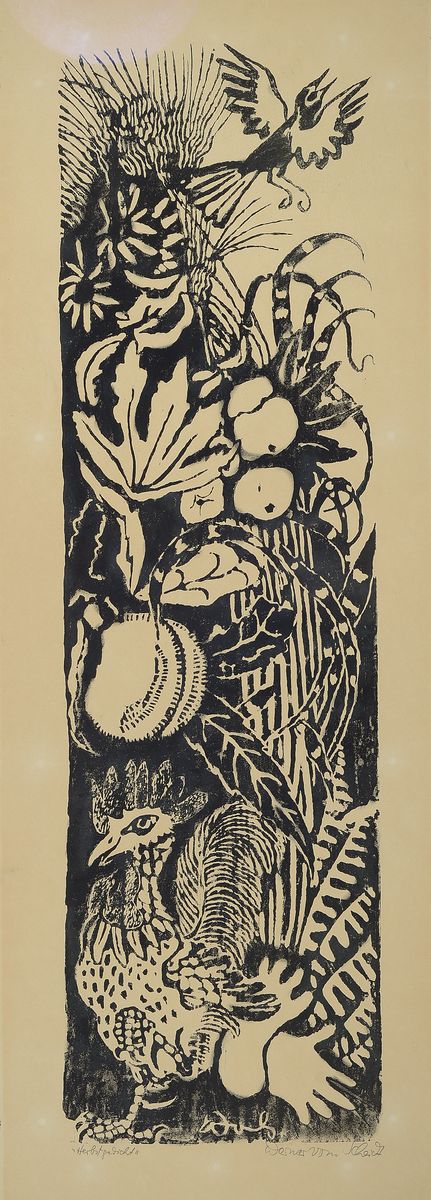 Werner vom Scheidt, 1894 Großblittersdorf-1983 Bad Bergzabern, Holzschnitt, "Herbstgedicht", signiert u. bez., unter Glas gerahmt, ...