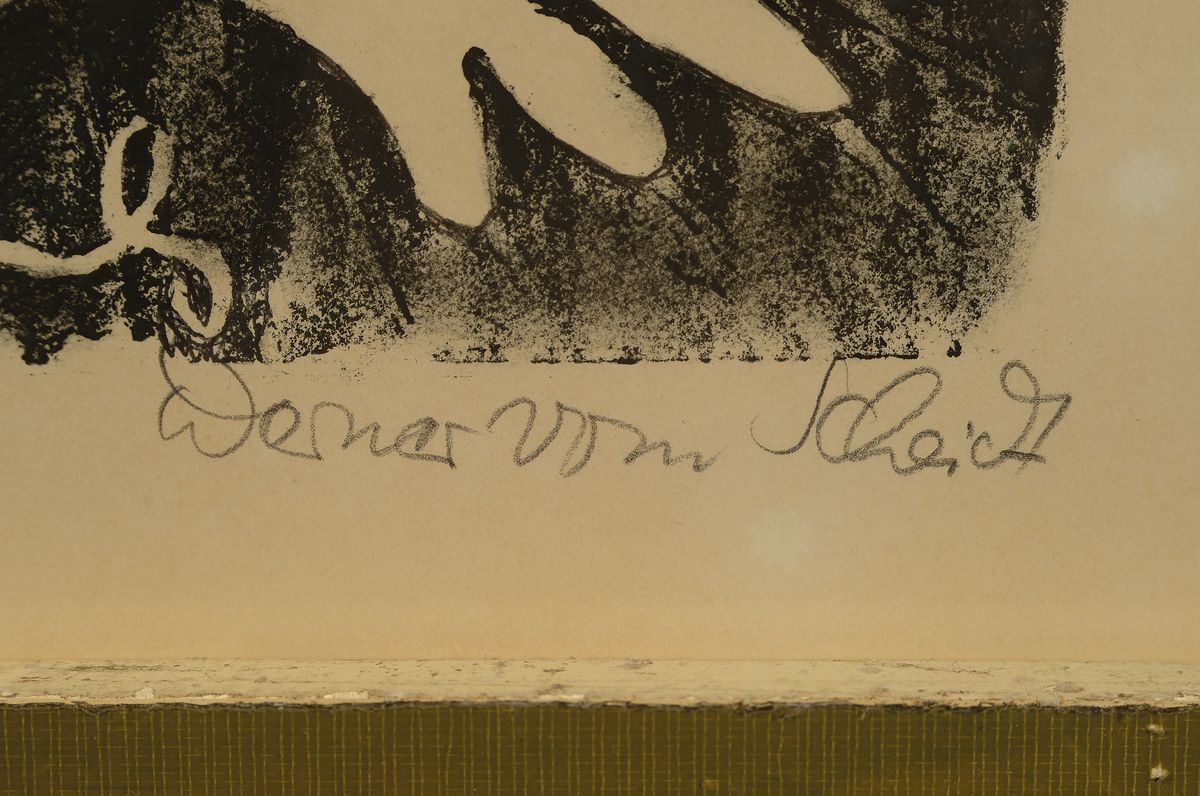 Detail a: Werner vom Scheidt, 1894 Großblittersdorf-1983 Bad Bergzabern, Holzschnitt, "Herbstgedicht", signiert u. bez., unter Glas gerahmt, ...
