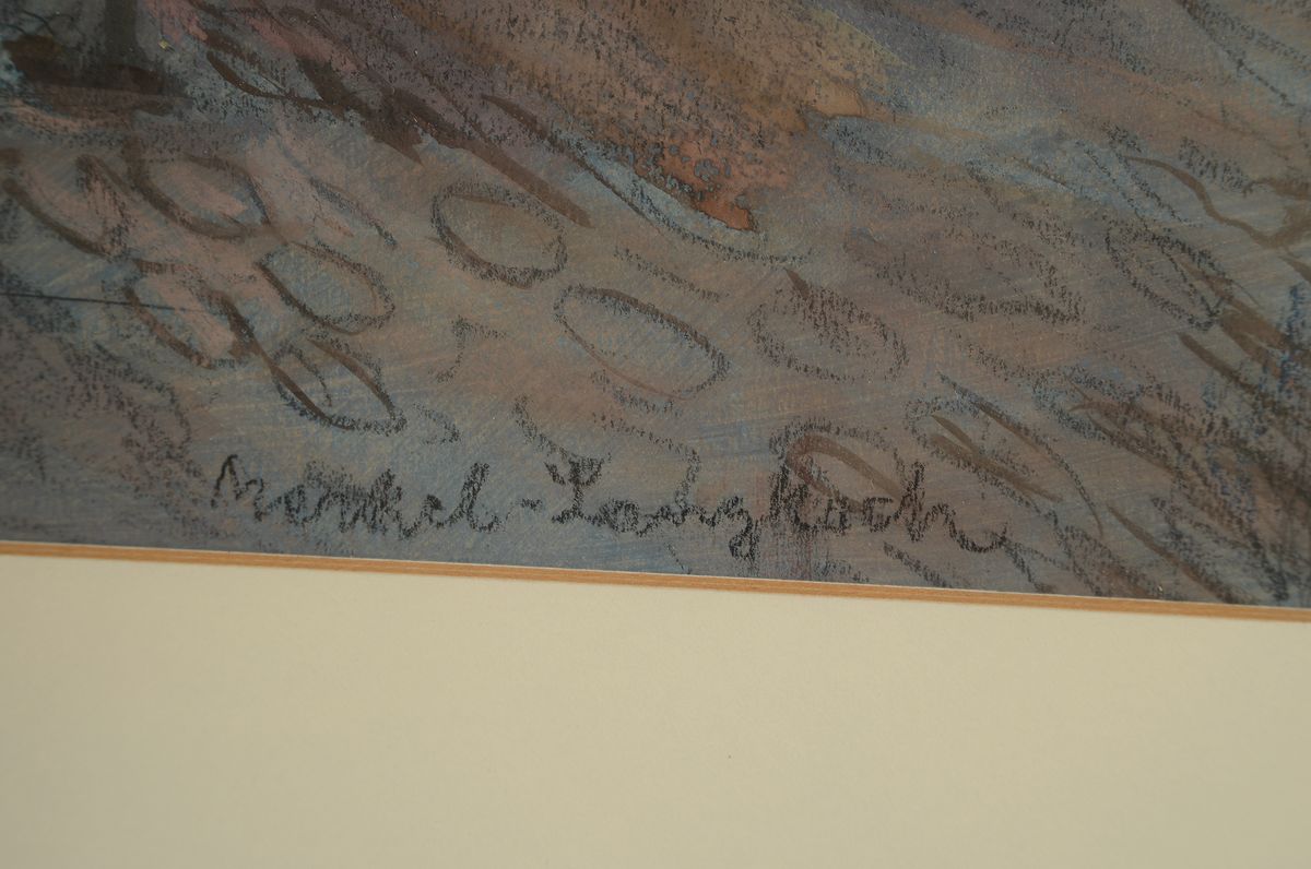 Detail a: Adolf Merkel-Langkoch, geb. 1900 Schwetzingen, Blick auf den Speyerbach in Neustadt a.d. Weinstraße, Gouache/Papier, rechts unten signiert, unter PP ...