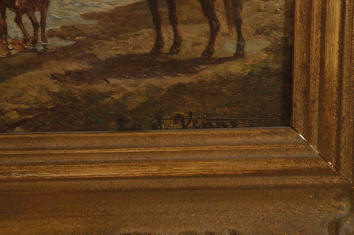 Detail a: (Ritter) Fritz van der Venne, 1873 - 1936 München, Studium an der Akademie München, kaukasischer Pferdehirt mit Pferden an der Tränke, signiert, ...