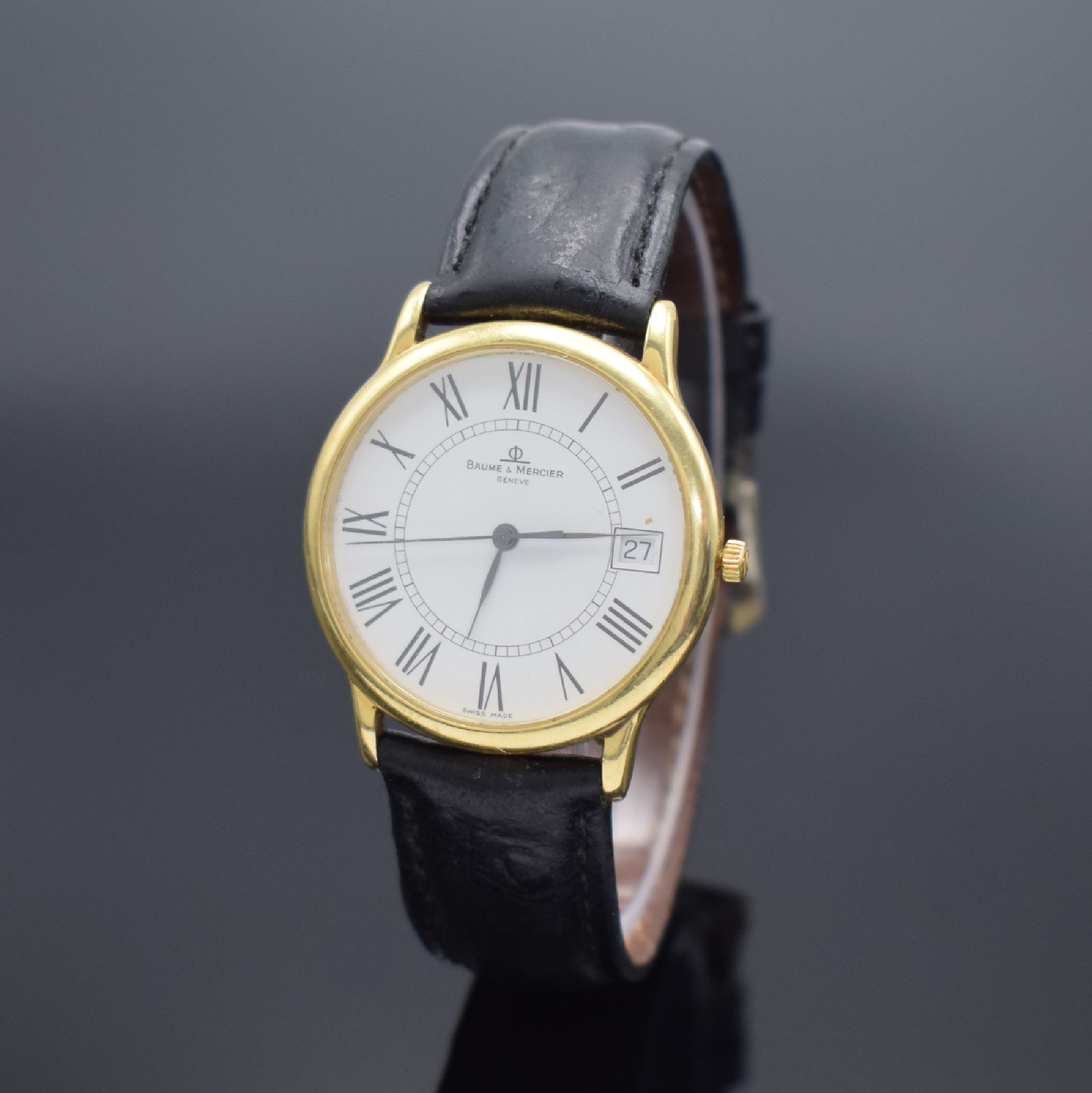 BAUME & MERCIER Armbanduhr Classica Executives in GG 750/000 Referenz MV045077, Schweiz um 2005, quarz, Boden aufgedr., emailfarb. Zifferbl. m. röm. ...