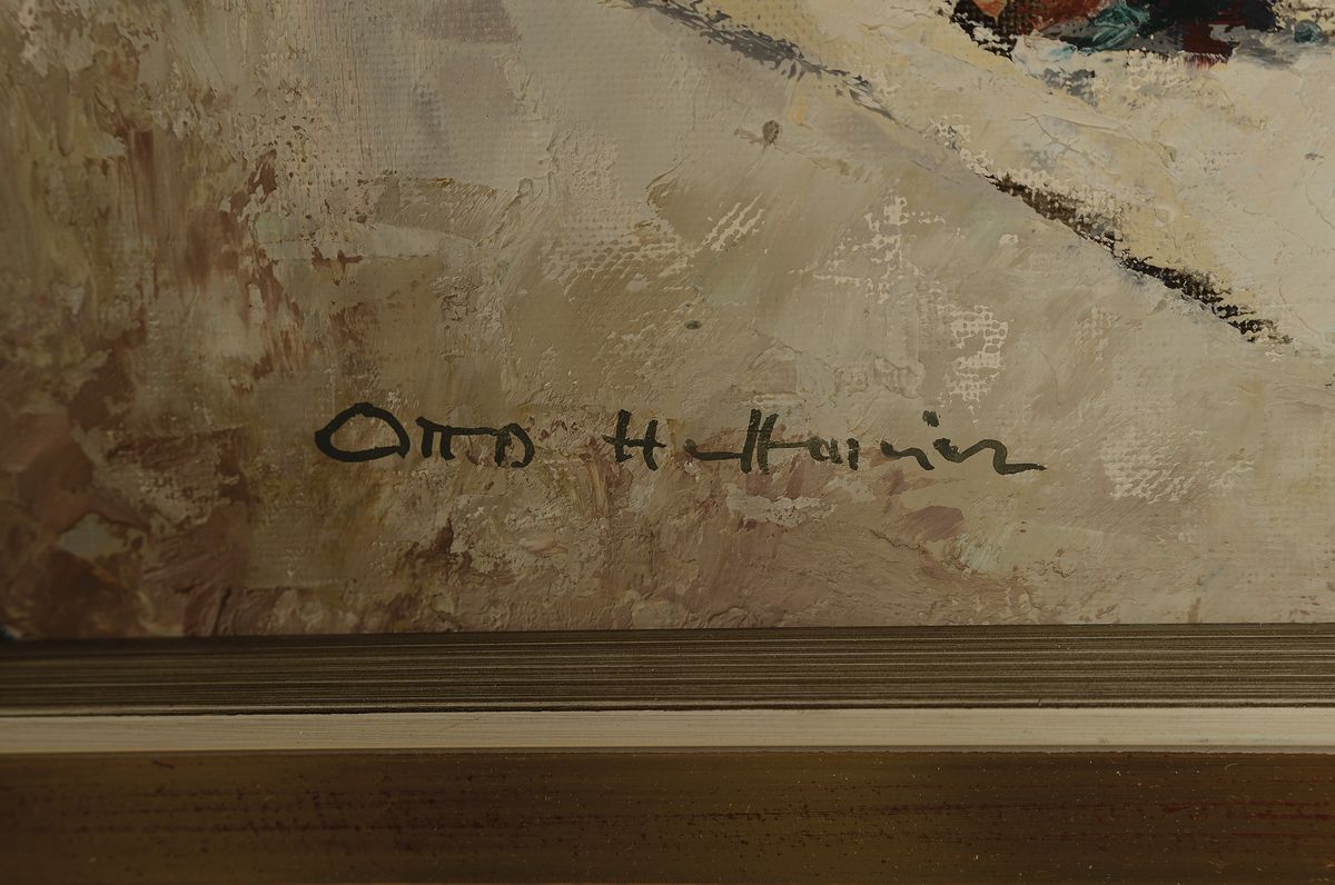 Detail a: Otto Hellmeier, 1908-1996, Ansicht südlicher Küstenlandschaft, verso bez. "Gendria", signiert, Öl/Lwd, Rahmen, 98x87 cm