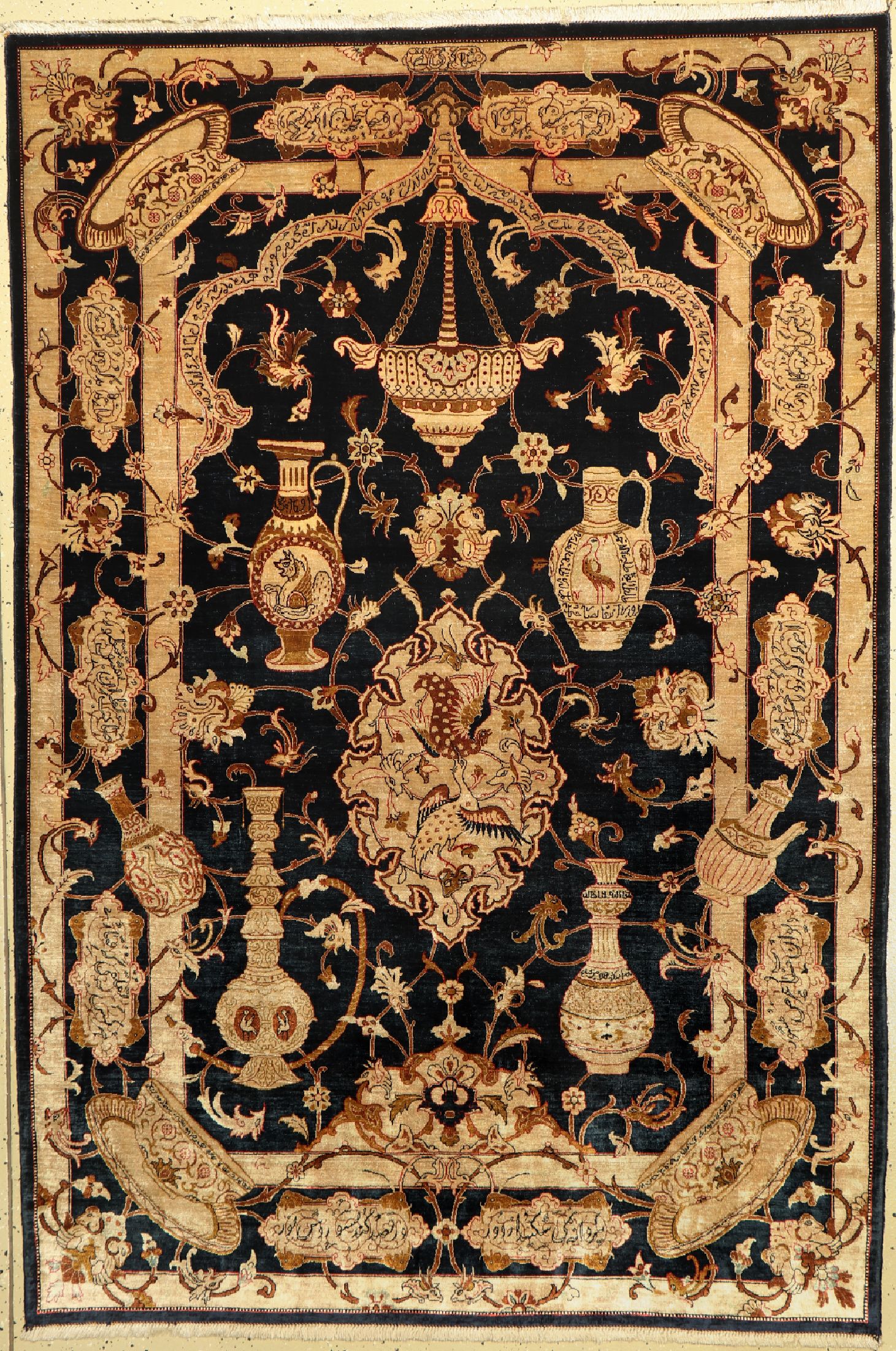 Ghom Seide "Shakeri", signiert, Persien, um1930/1940, reine Naturseide, ca. 210 x 145 cm,EHZ:(sehr guter Zustand)