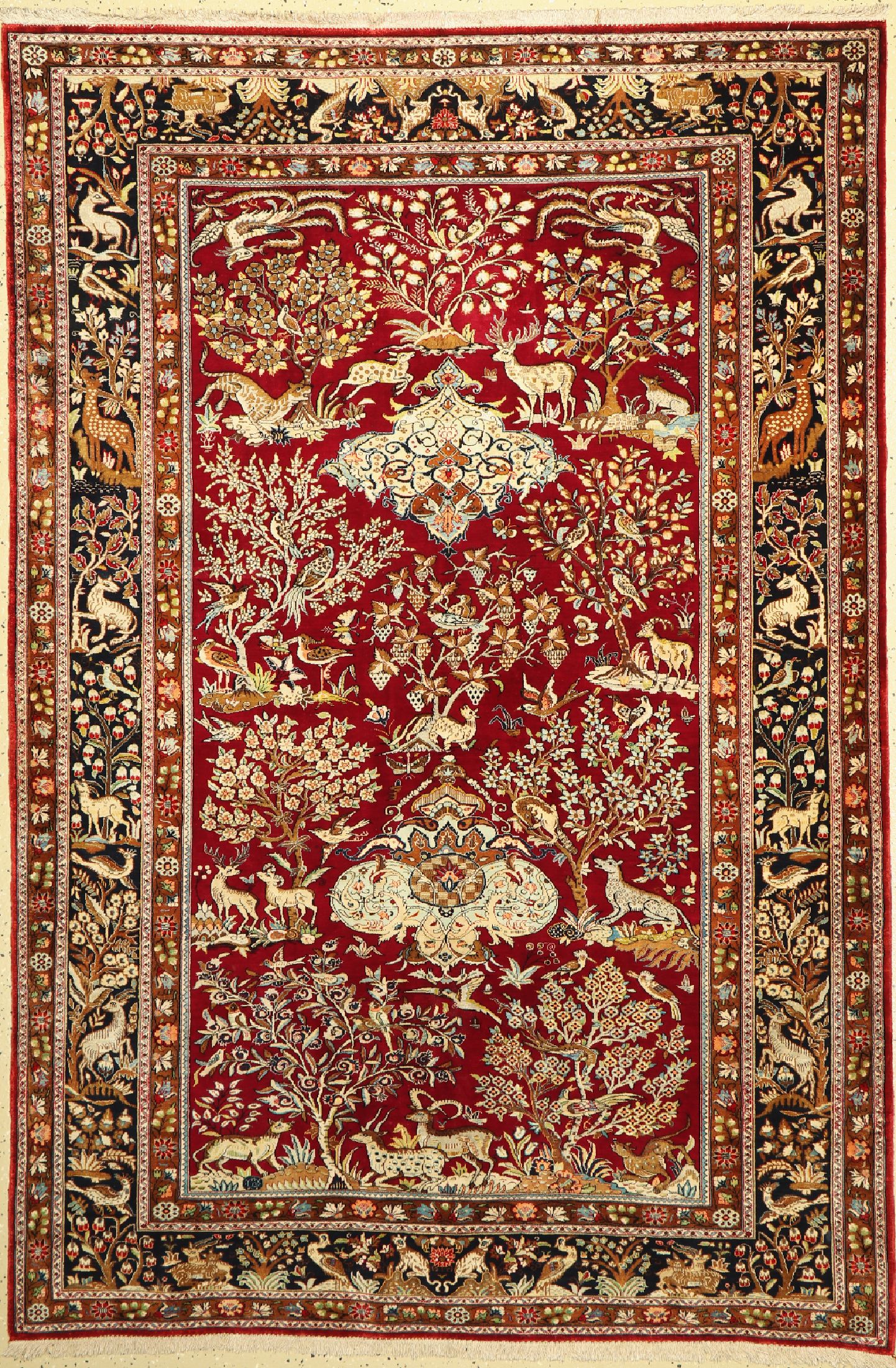 Teheran Seide fein, Persien, um 1940/1950, reine Naturseide, ca. 210 x 140 cm, EHZ:(sehr guter Zustand)