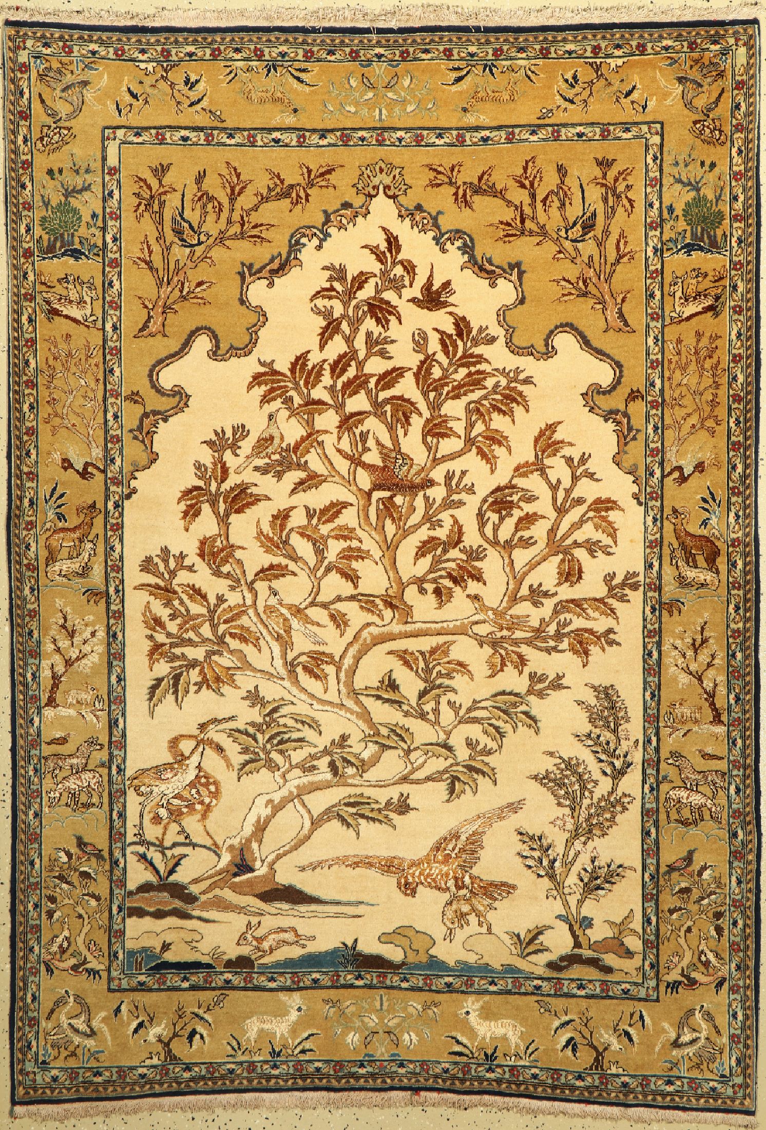 Seltener Ghom Kork, Persien, um 1950, Korkwolle mit Seide, ca. 200 x 140 cm, gereinigt, EHZ:(sehr guter Zustand)