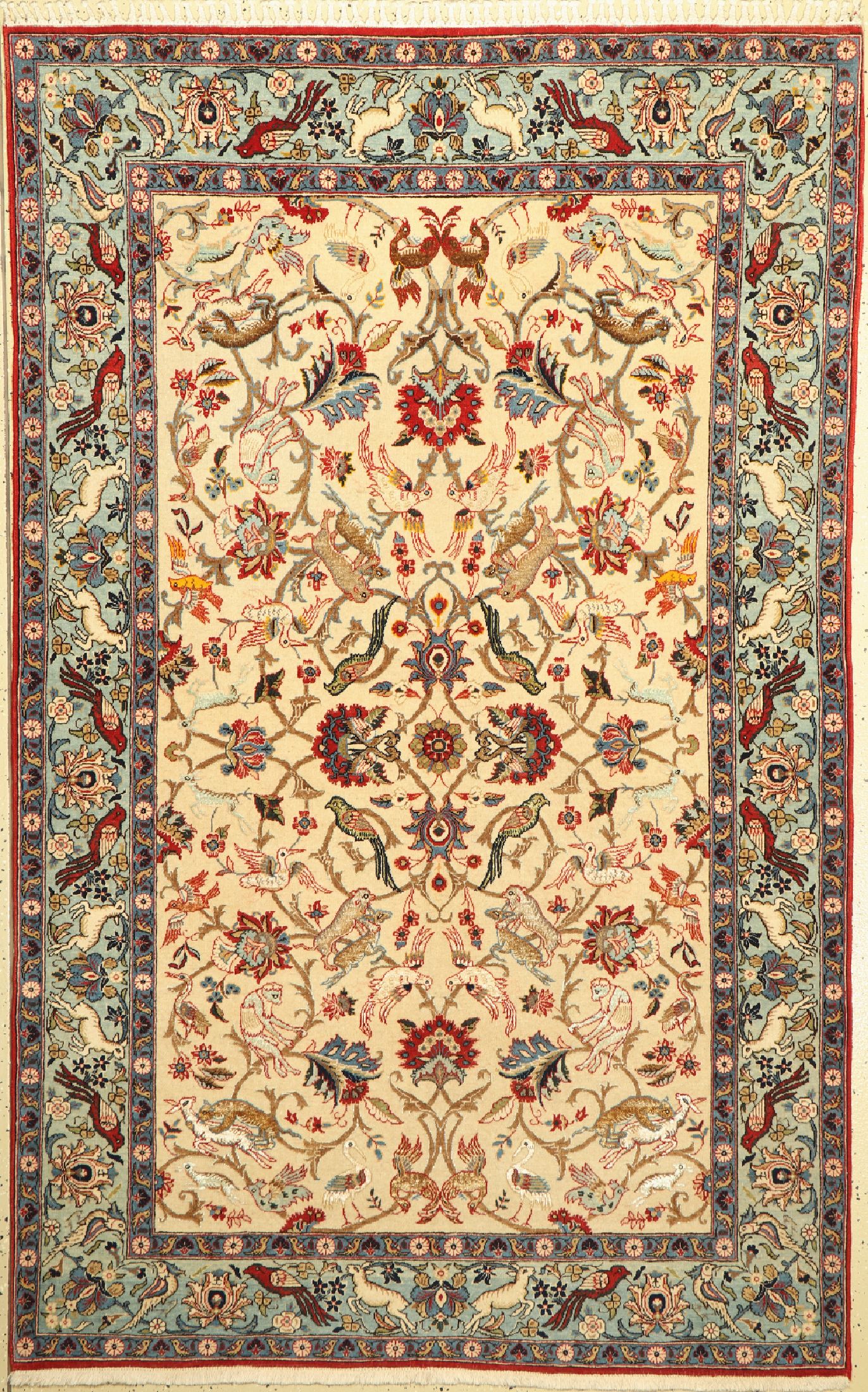 Seltener Ghom Kork, Persien, um 1950, Korkwolle mit Seide, ca. 222 x 142 cm, gereinigt, EHZ:(sehr guter Zustand)