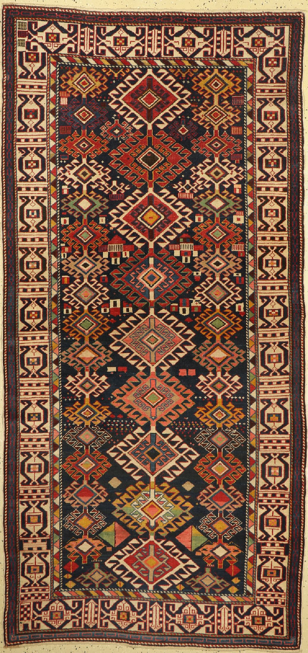 Antiker Kuba Schirwan, Kaukasus, 19.Jhd, Wolle auf Wolle, ca. 265 x 126 cm, EHZ:(Guter Zustand)