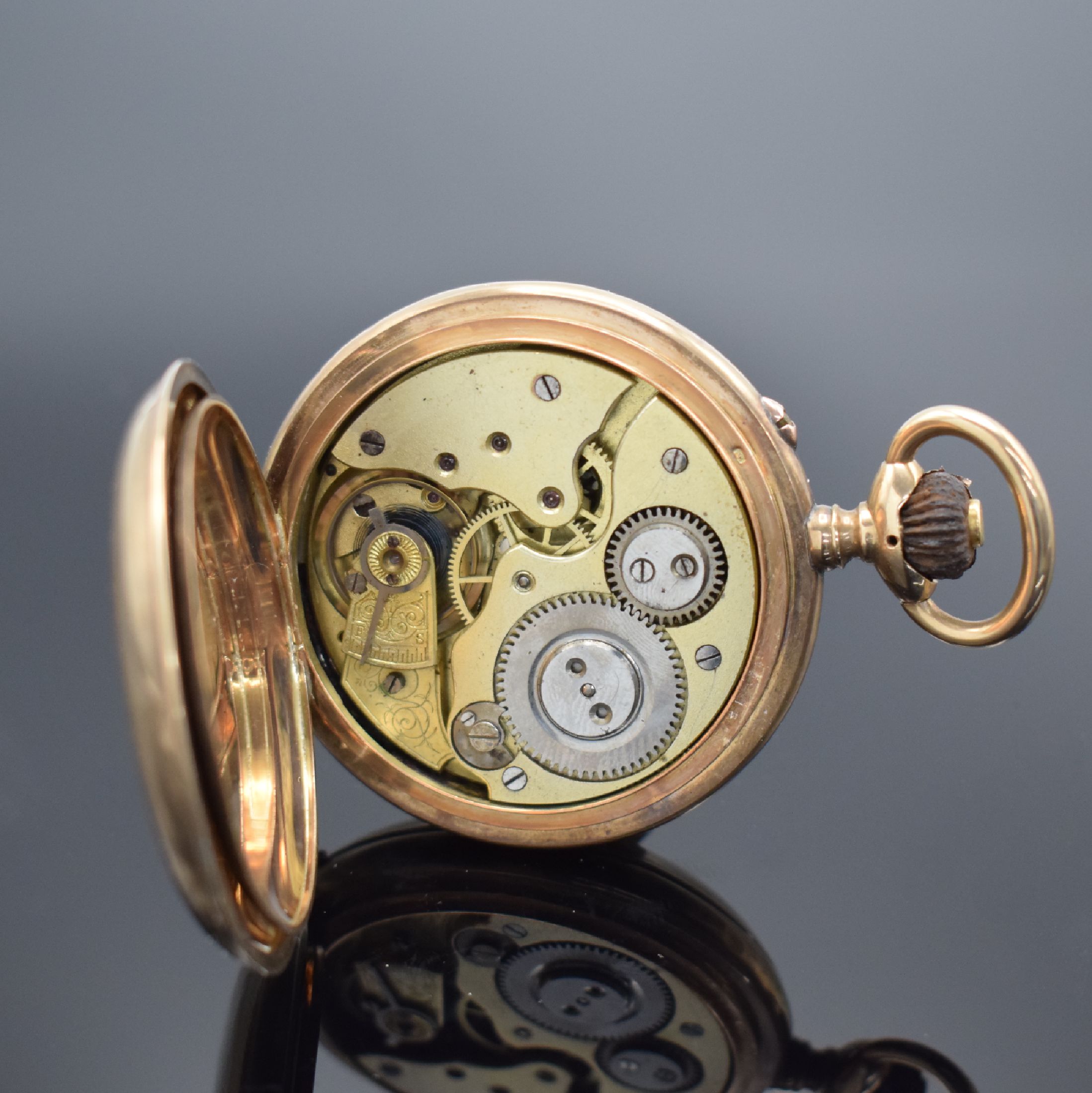 Detail g: PALLWEBER / A & L Patent seltene Herrensavonette mit digitaler Anzeige in RG 585/000, Schweiz um 1890, 3 Deckel Goldgeh. dell., guill. Sprung- & ...