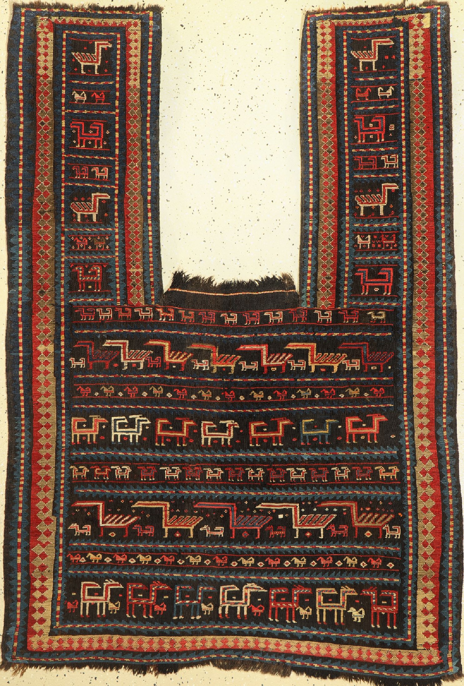 Shahsawan Pferdedecke, antik, Persien, um 1900, Wolle auf Wolle, ca. 170 x 120 cm, EHZ:(Guter Zustand)