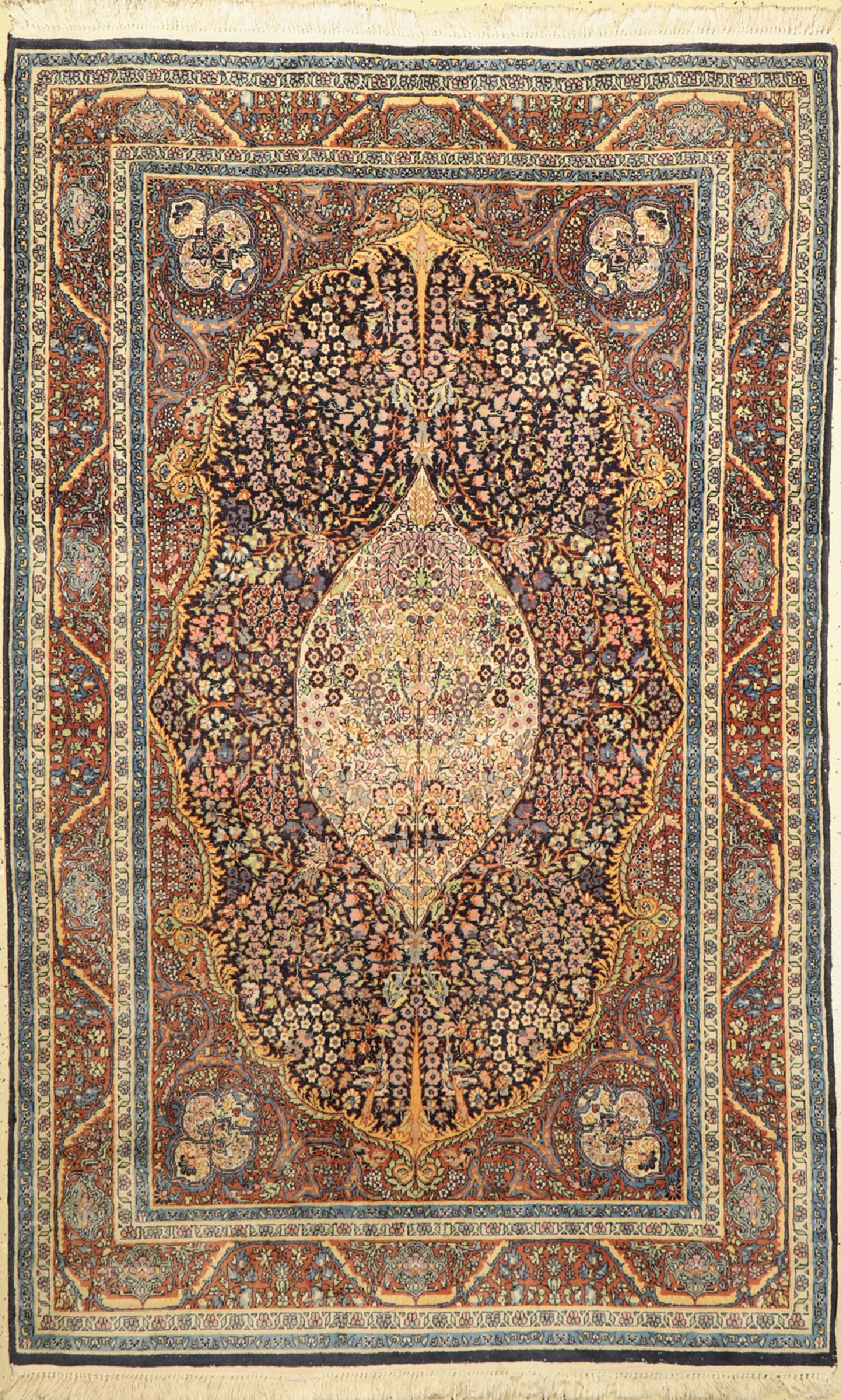 Kerman, Indien, ca. 50 Jahre, Wolle auf Baumwolle, ca. 220 x 139 cm, EHZ: 2-3