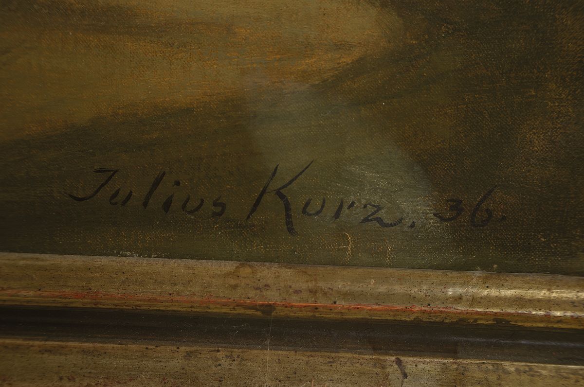 Detail a: Julius Kurz, 1872 Stuttgart-1946, Studium an den Akademien Stuttgart und München, Mitglied des Stuttgarter Künstlerbundes, Trachtenbrüder sich im ...