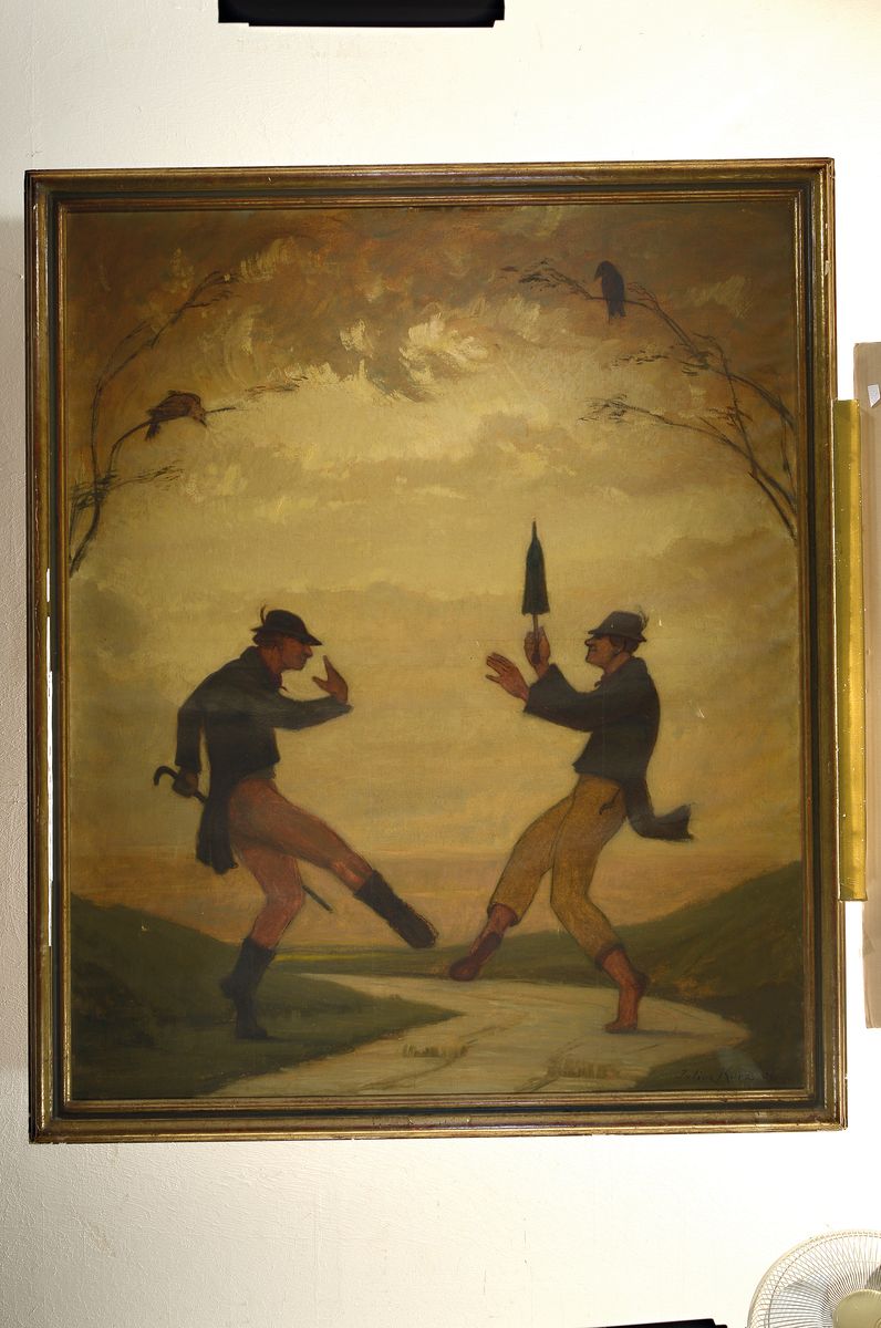 Detail k: Julius Kurz, 1872 Stuttgart-1946, Studium an den Akademien Stuttgart und München, Mitglied des Stuttgarter Künstlerbundes, Trachtenbrüder sich im ...
