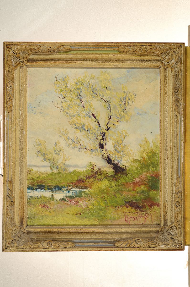 Detail k: Karl Philip Spitzer, 1887 - 1954 Speyer, Frühlingslandschaft, signiert, Öl/Malkarton, Rahmen, 80x70 cm