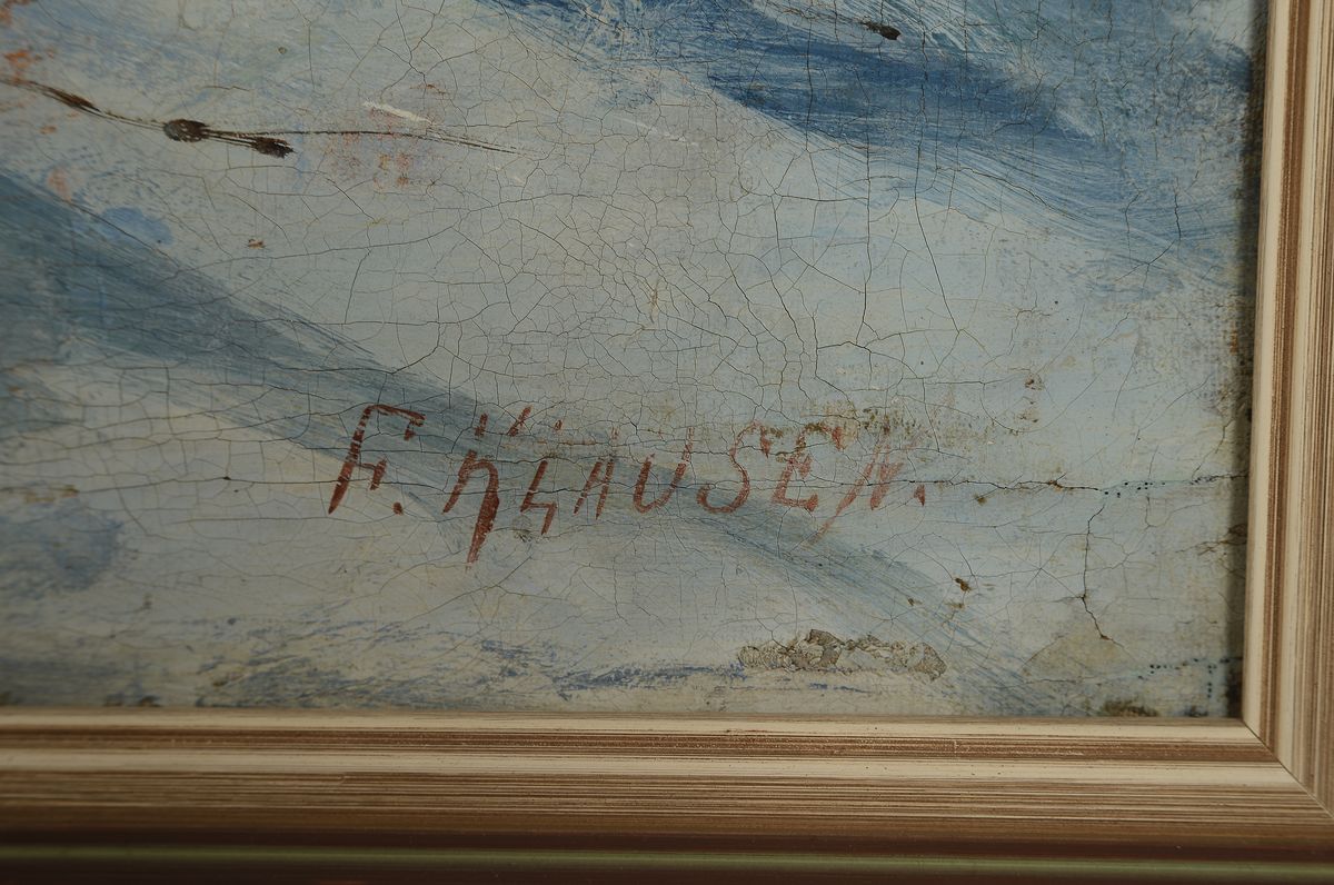 Detail a: F. Klausen, Mitte 20.Jh., winterliche Mondscheinlandschaft, signiert, Öl/Lwd, Rahmen 85x114 cm