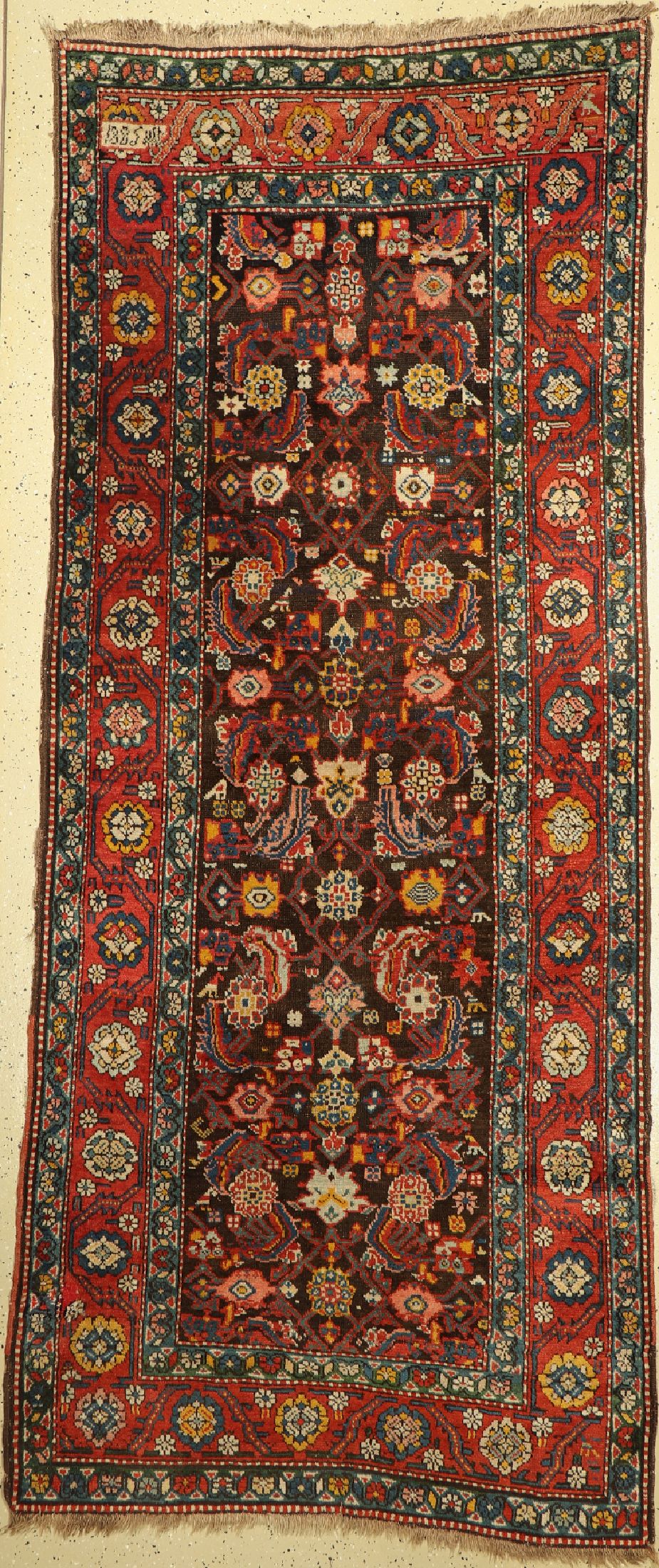 Antiker Karabagh, Kaukasus, datiert 1885, Wolle auf Wolle, ca. 295 x 130 cm, EHZ:(Guter Zustand), oxidiert, restauriert.