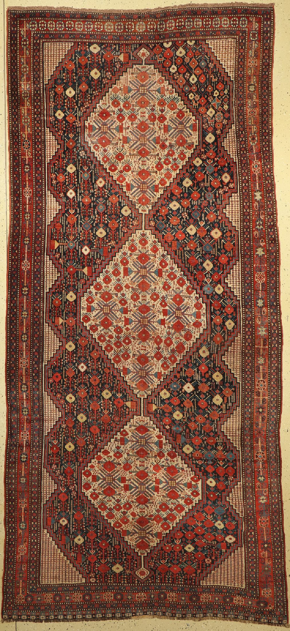 Antiker Khamseh Kelley, Persien, 19.Jhd, Wolle auf Wolle, ca. 400 x 188 cm, EHZ:(gleichmäßig dünn)