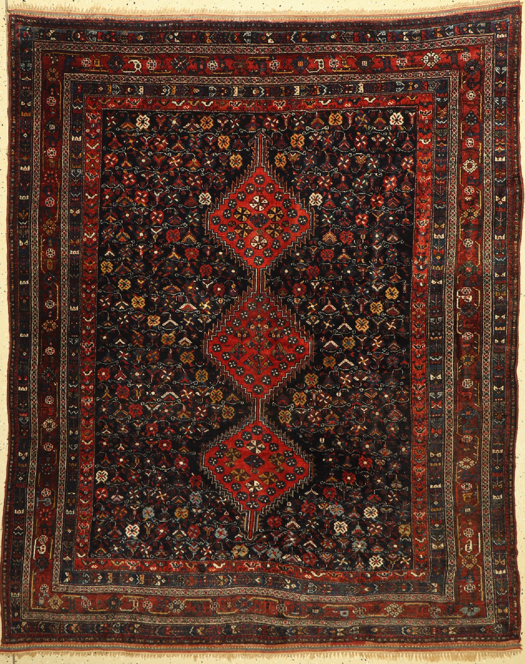Feiner antiker Khamseh, Persien, um 1900, Wolle auf Wolle, ca. 202 x 160 cm, EHZ:(Guter Zustand)