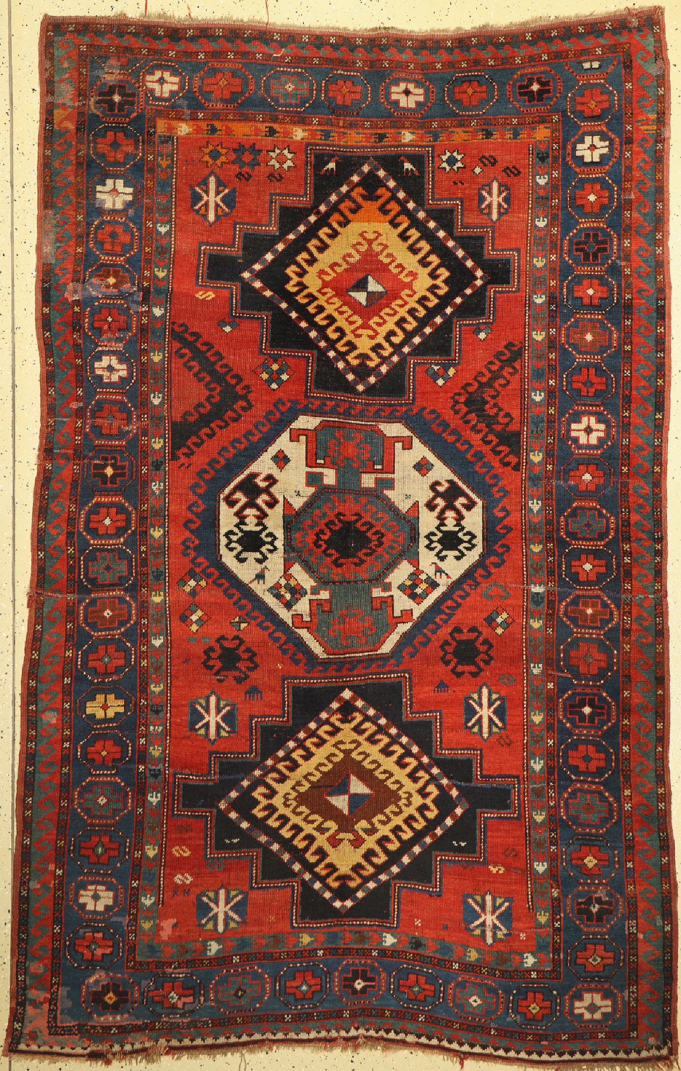 Lori-Pampak antik, Kaukasus, 19.Jhd., Wolleauf Wolle, ca. 240 x 158 cm, EHZ:(Alters-und Gebrauchsspuren), alte restaurierungen