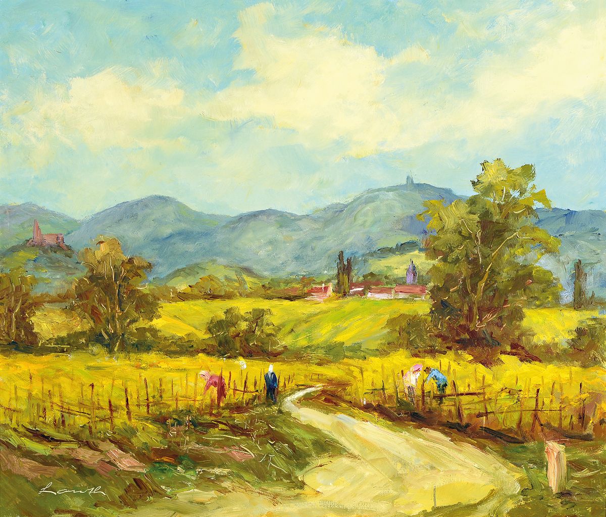 Robert Lauth, 1896-1985 Ludwigshafen, Weinlese in der Pfalz, Öl/Lwd, links unten signiert, ca. 60x70cm, R. ca. 74x84cm