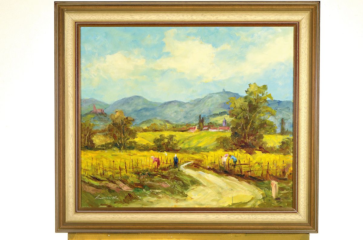 Detail k: Robert Lauth, 1896-1985 Ludwigshafen, Weinlese in der Pfalz, Öl/Lwd, links unten signiert, ca. 60x70cm, R. ca. 74x84cm