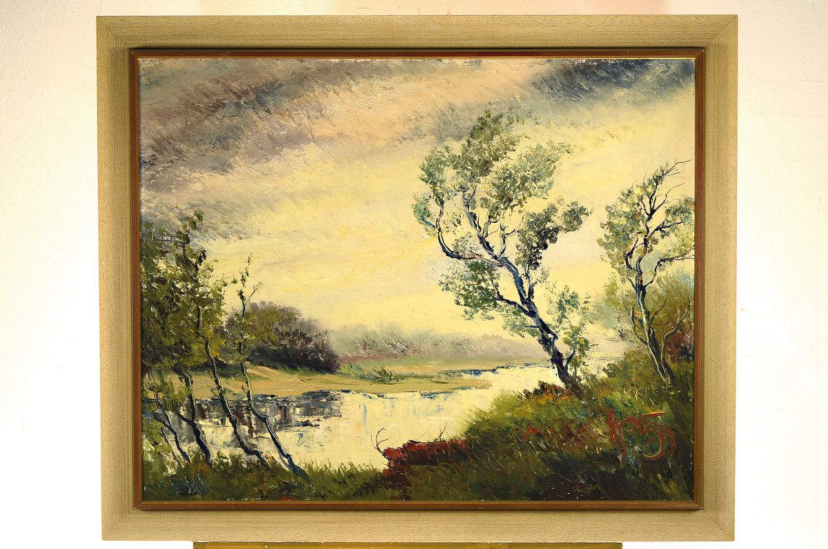 Detail k: Karl Philipp Spitzer, 1887-1954 Speyer, Altrheinlandschaft, Öl/Hartfaser, rechts unten signiert, ca. 80x100cm, R. ca. 94x114cm