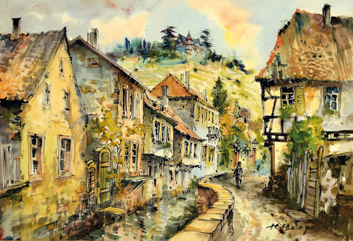 Heiner Deege, 1920-2007 Haßloch, Bachgängl in Neustadt an der Weinstraße, Tusche und Aquarell, signiert und dat. 1969, ca. 40x58cm, PP, u.Gl., R. ...