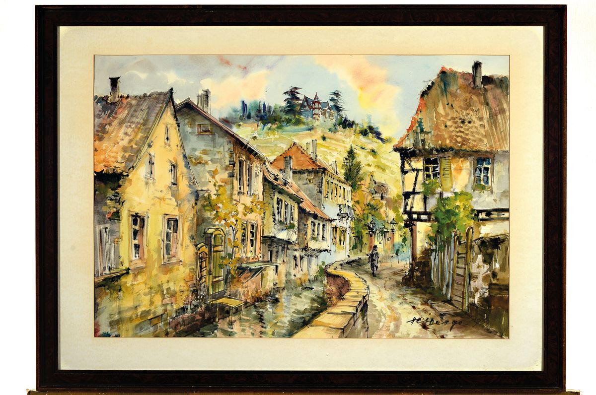 Detail k: Heiner Deege, 1920-2007 Haßloch, Bachgängl in Neustadt an der Weinstraße, Tusche und Aquarell, signiert und dat. 1969, ca. 40x58cm, PP, u.Gl., R. ...