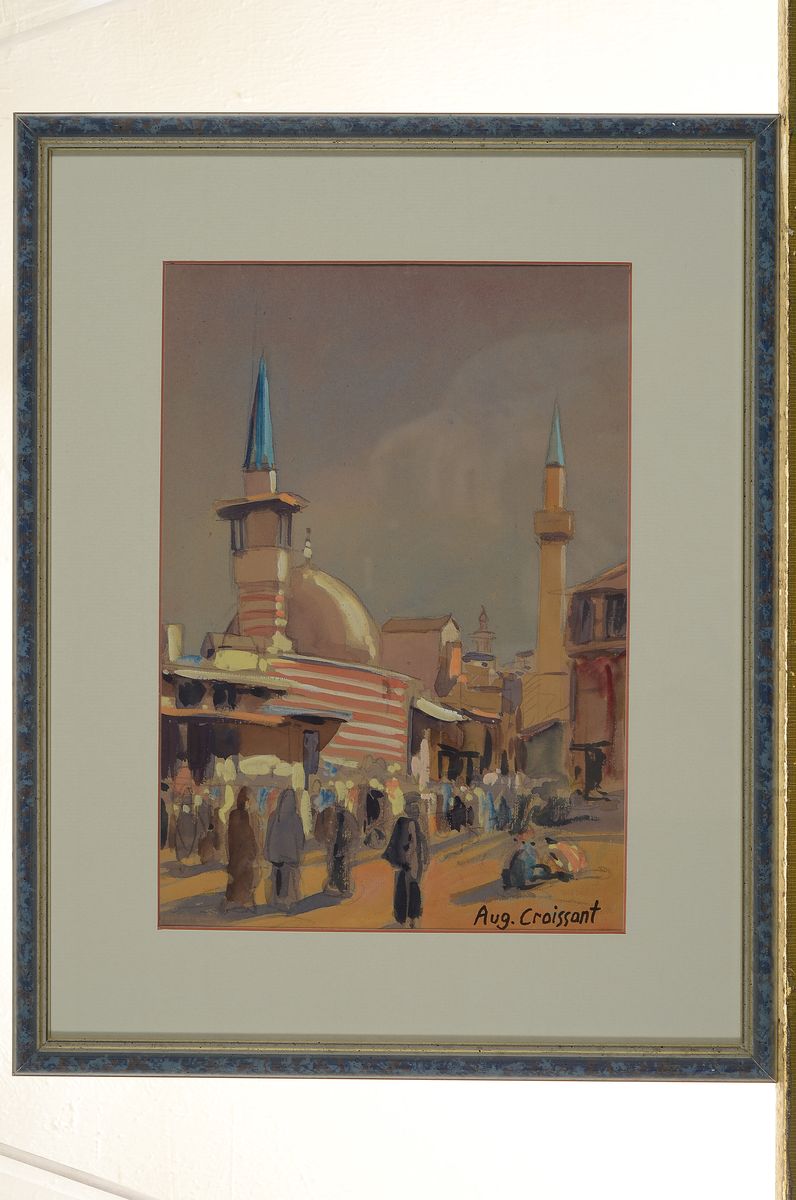 Detail k: August Croissant, 1870 Edenkoben-1941 Landau, Ansicht aus dem vorderen Orient, Gouache auf Papier, rechts unten signiert, ca. 27x19cm, PP, u.Gl., R. ...